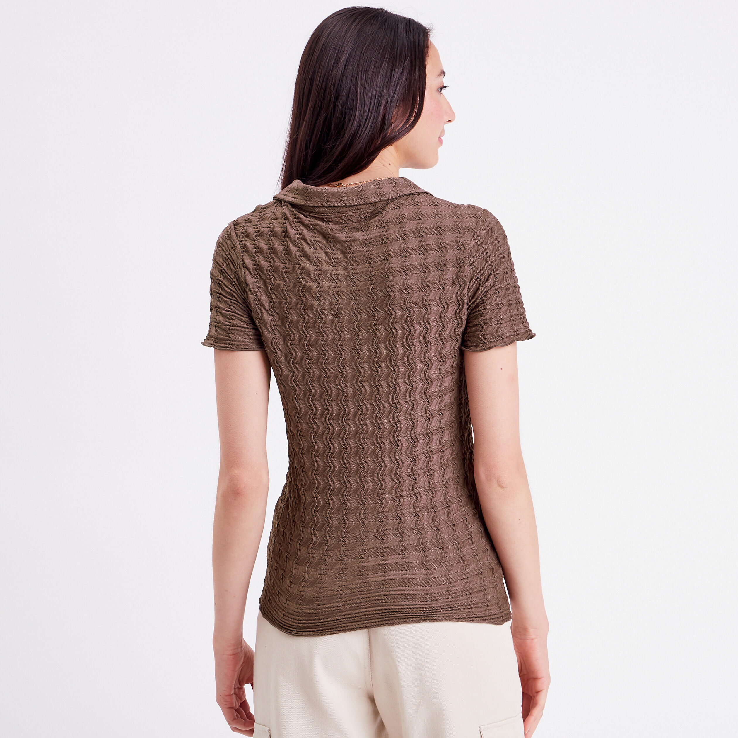 Blouse manches courtes gaufré taupe femme | Cache Cache