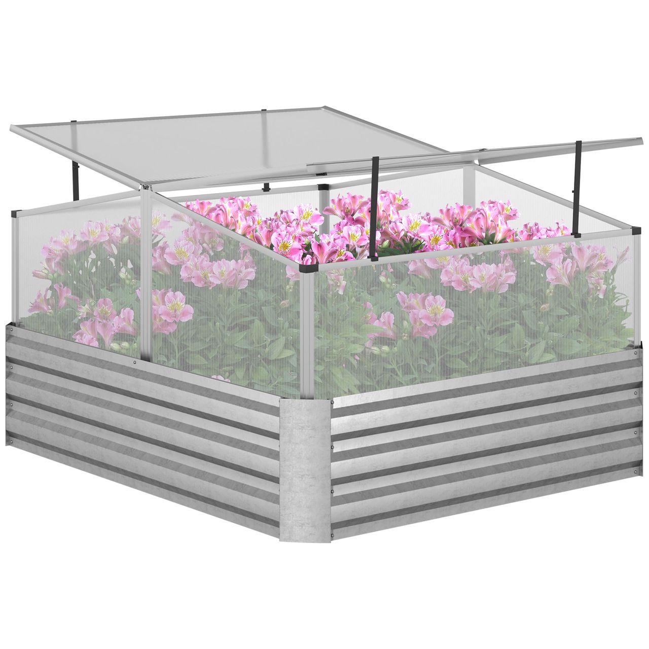 Outsunny Hochbeet Gemüsebeet mit Abdeckung für Garten, Terrasse Silber