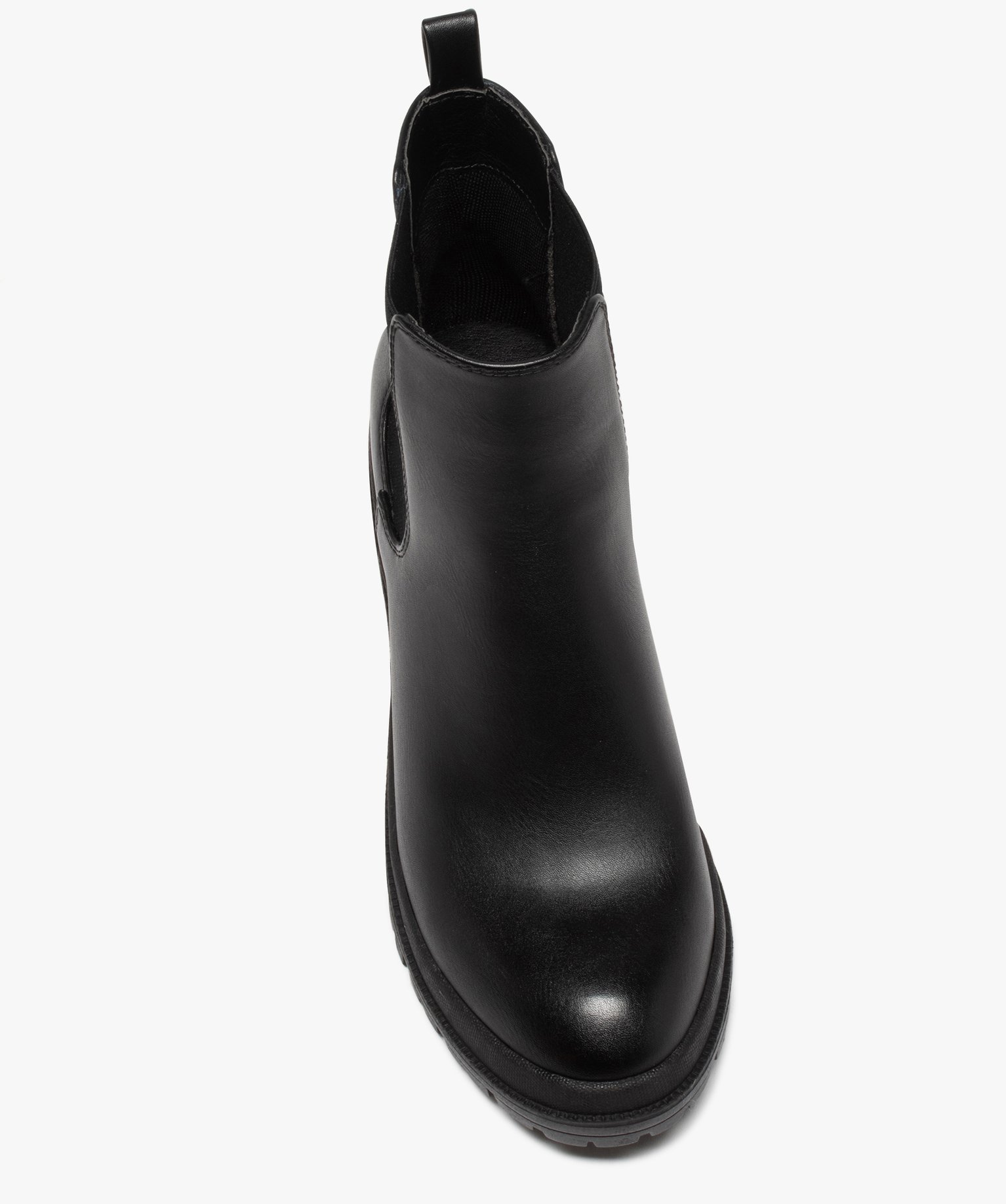 Boots femme chelsea unies à talon et semelle crantée noir | GEMO