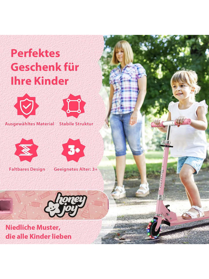 COSTWAY Scooter mit LED-Räder ab 3 Jahren in Rosa günstig kaufen 66 cm