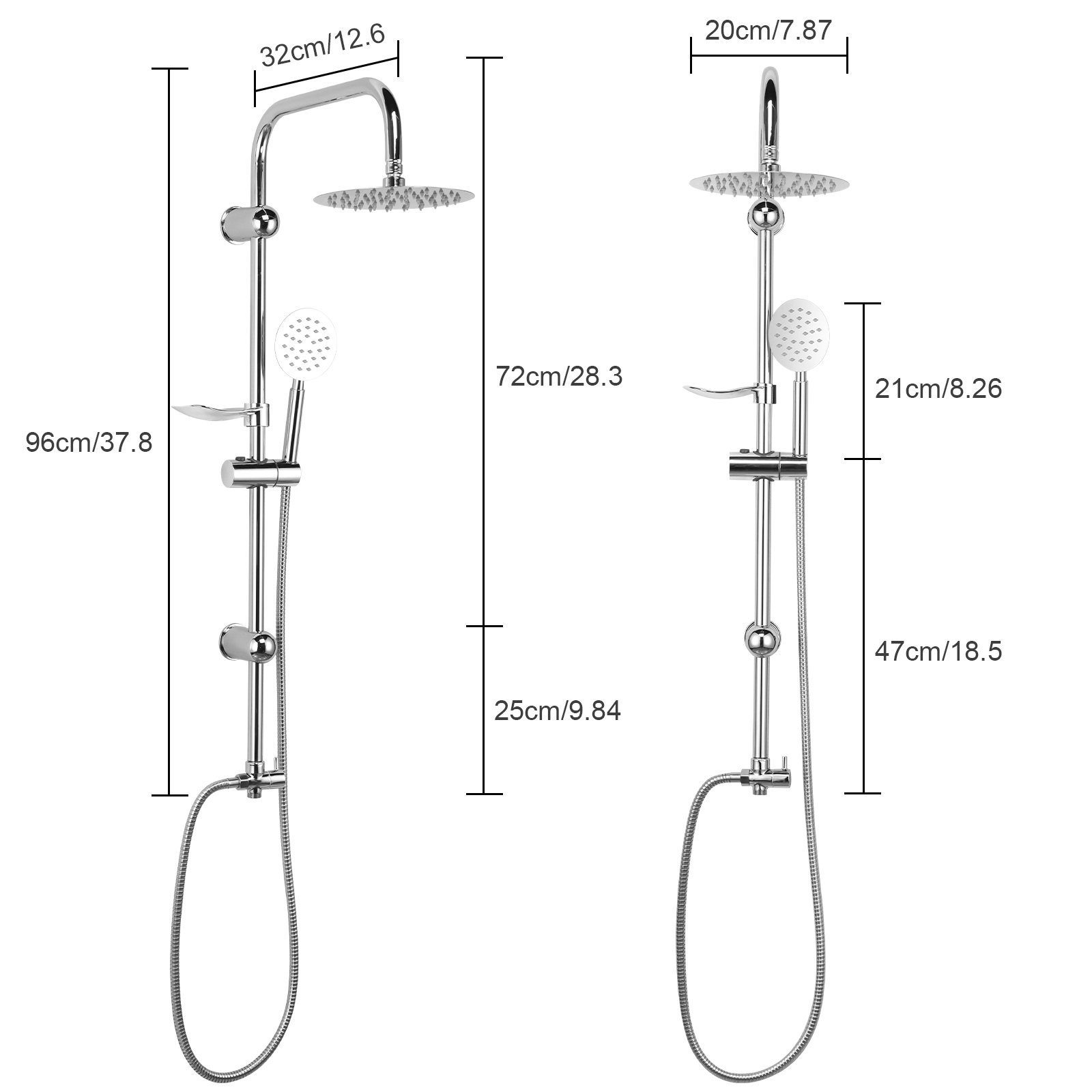 BlingBin Duschsystem Regendusche set Handbrause Duschset Badezimmer Duscharmatur, Höhe 96 cm, 2 Strahlart(en), Komplett-Set, 1 tlg., Einfache Montage, Mit Seifenablage