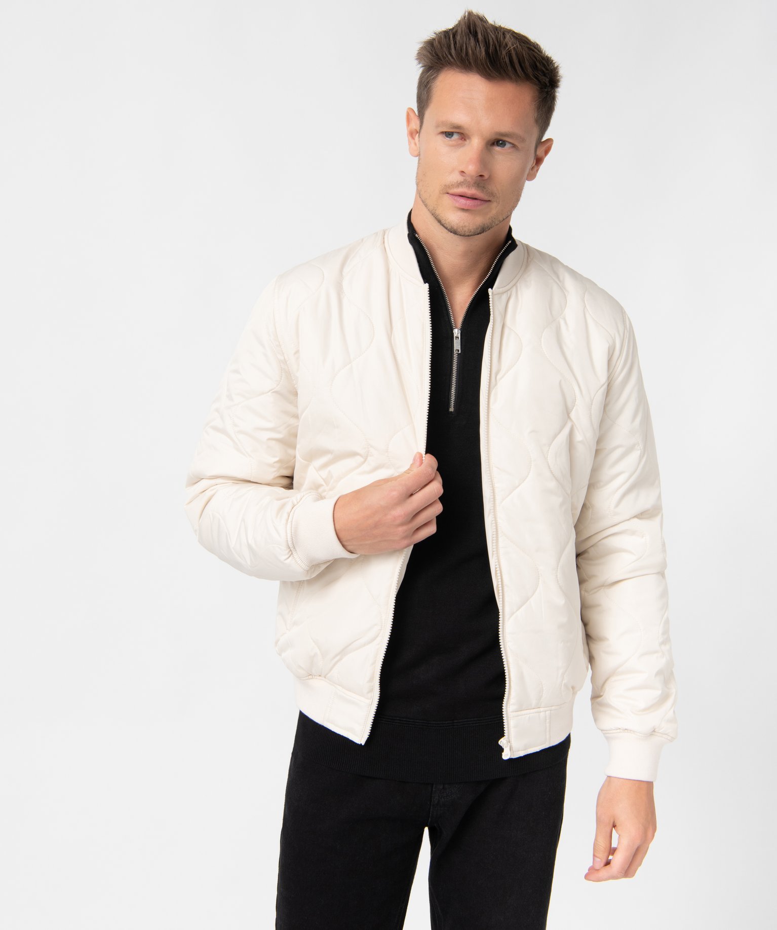 Doudoune homme matelassée et déperlant avec surpiqres fa... beige clair | GEMO