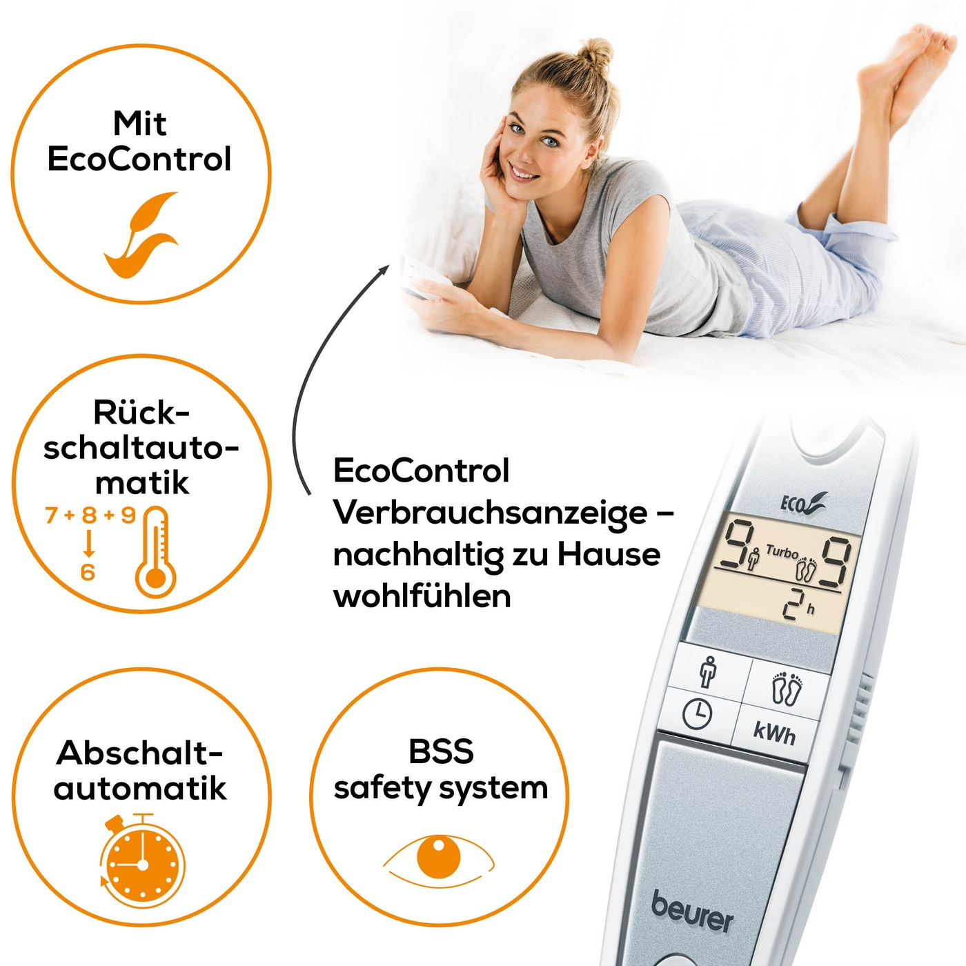 Beurer Spann-Wärmeunterbett UB 100 Cosy-Flauschfaser Wärmeunterbett mit Rückschaltautomatik & 2 Wärmezonen - 200 x 100 cm