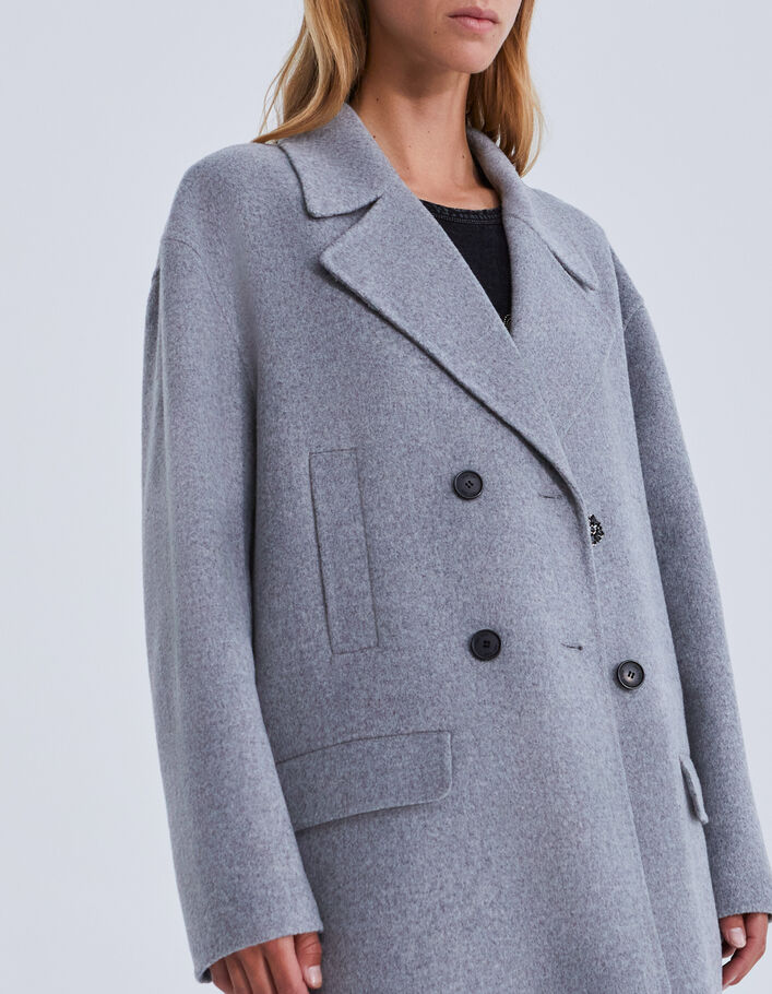 Manteau gris mi-long avec bijou strass Femme