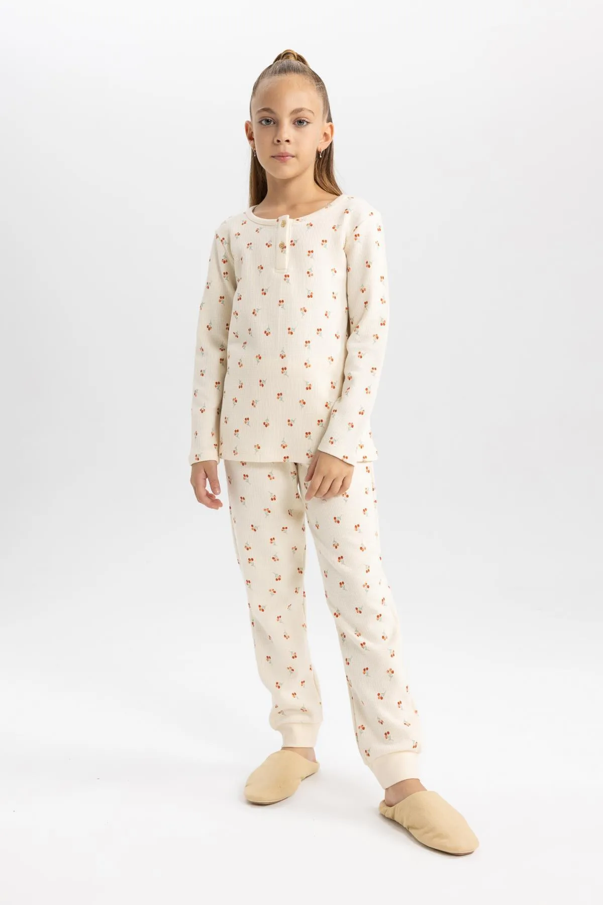 DeFacto  Langarm-Pyjama-Set mit gemustertem Waffelmuster für Mädchen
