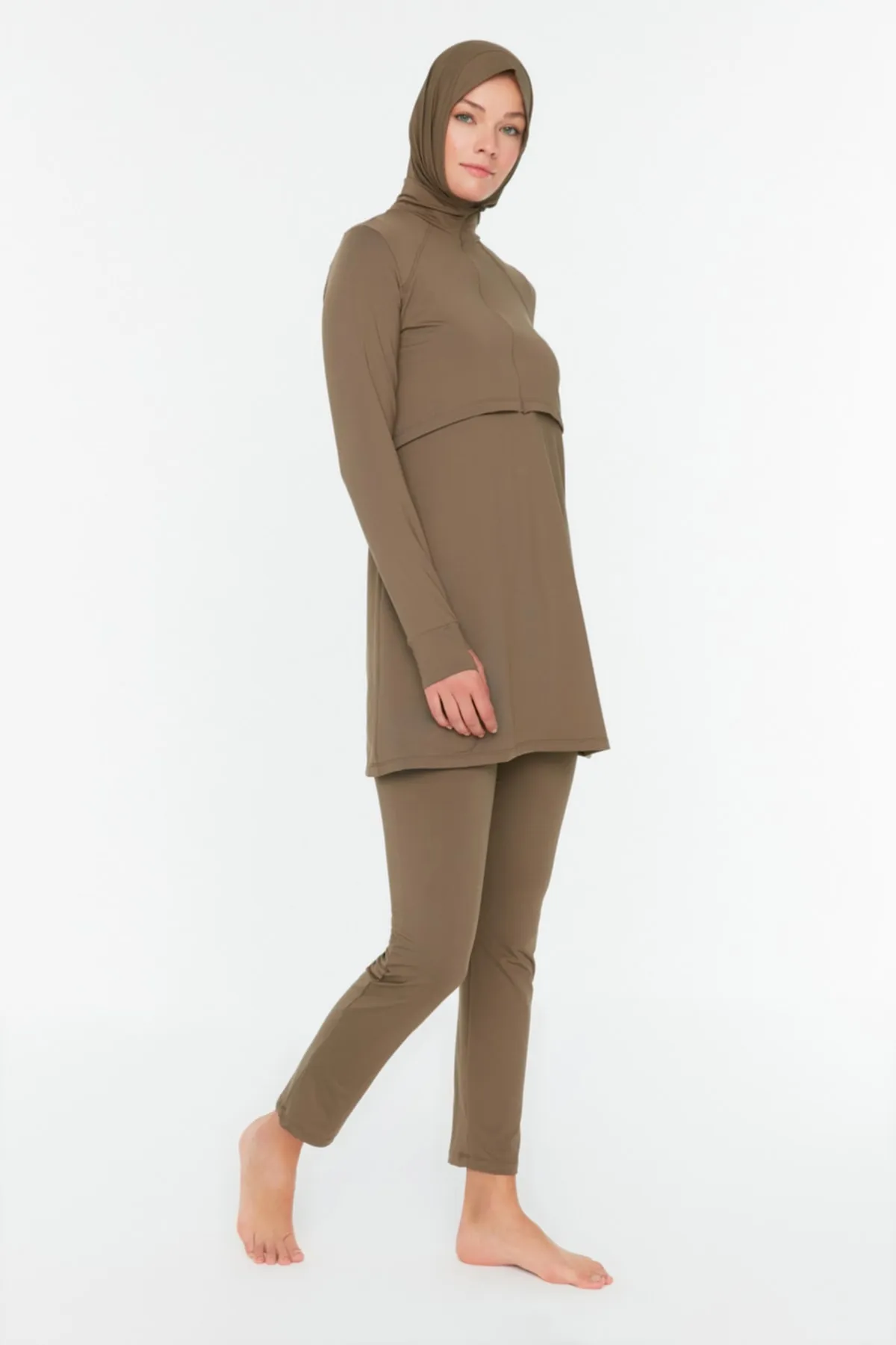 Trendyol Modest  Nerzfarbenes, langärmliges Performance-Strick-4-teiliges Badeanzug-Set TCTSS22CF0012