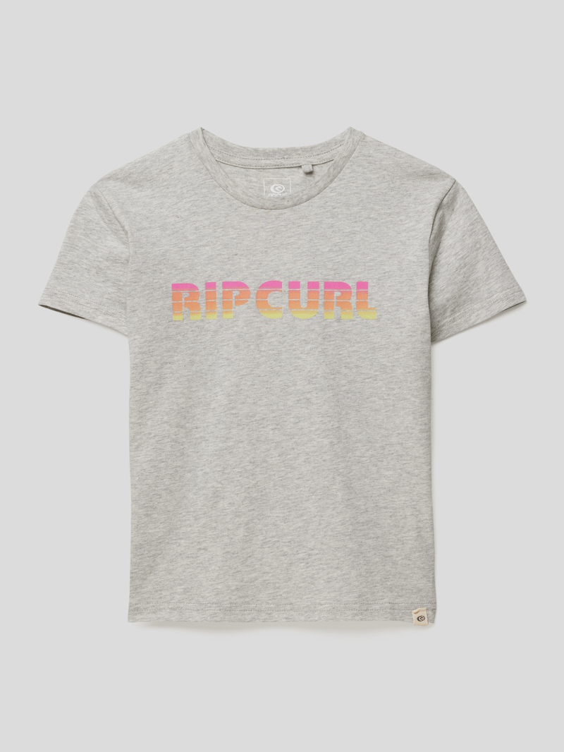 T-Shirt mit Label-Print in hellgrau meliert