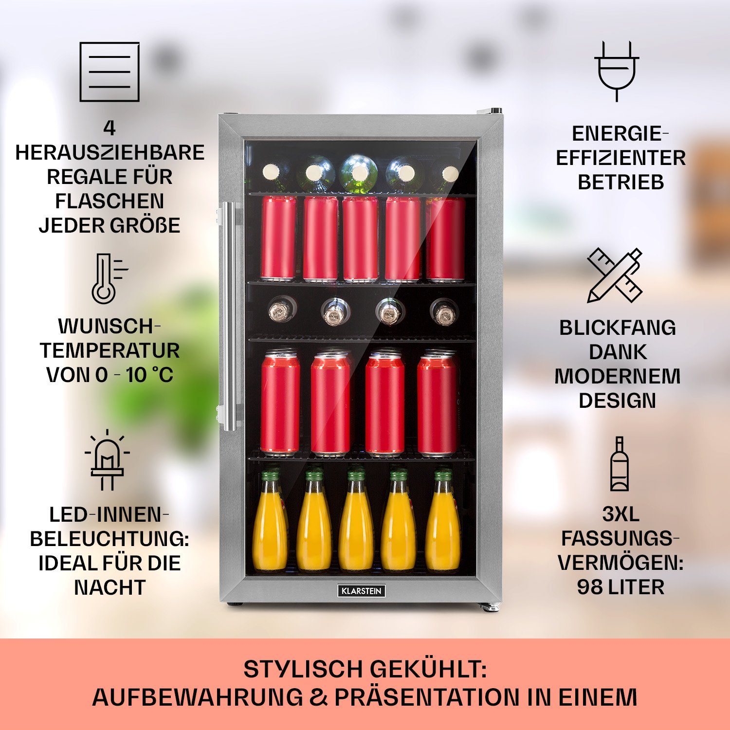 Klarstein Getränkekühlschrank HEA13-Beesafe-3XL 10033347A, 83 cm hoch, 47 cm breit, Bierkühlschrank Getränkekühlschrank Flaschenkühlschrank mit Glastür