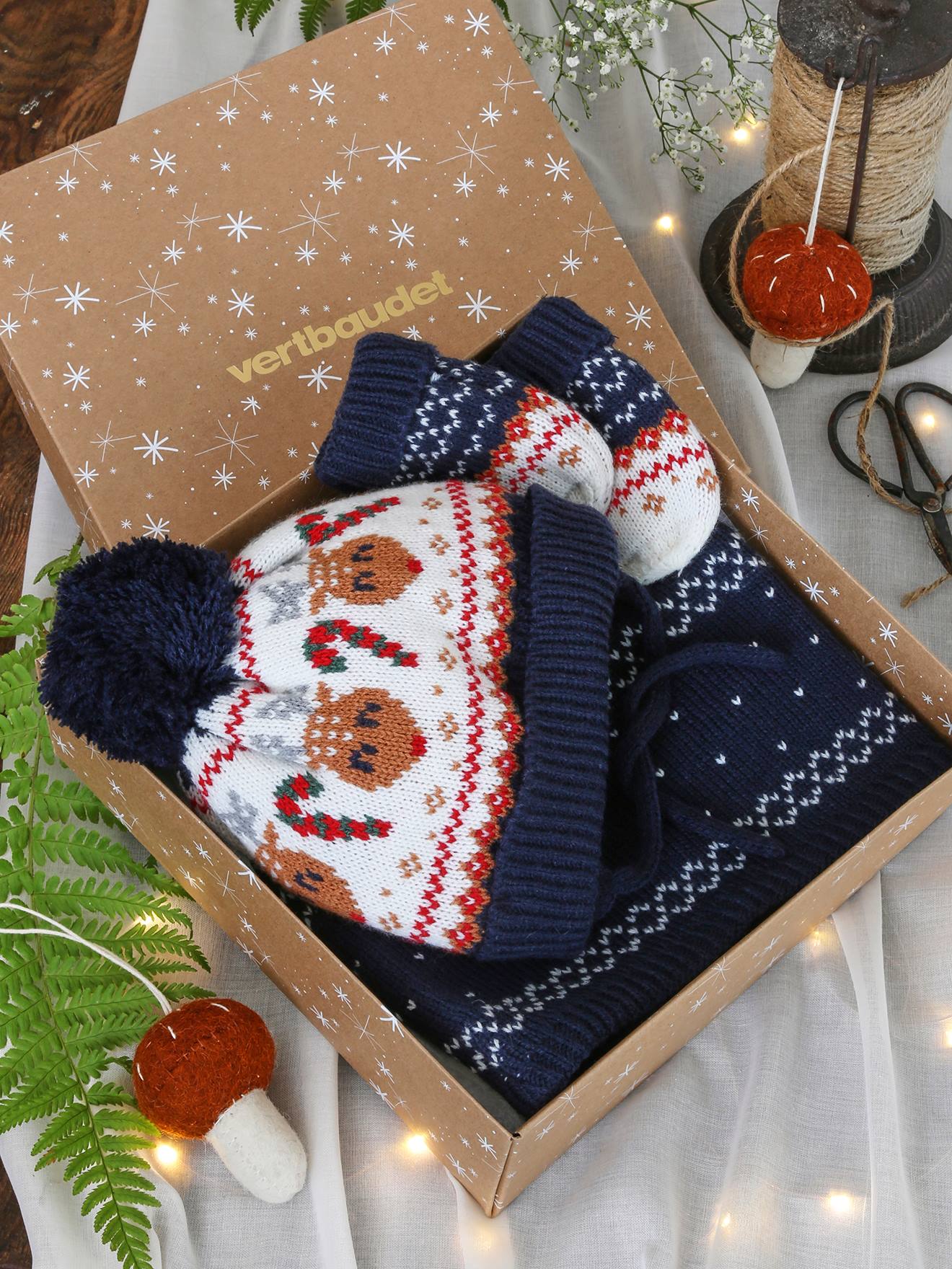 Vertbaudet Jungen Baby Weihnachts-Geschenkset: Mütze, Fäustlinge & Rundschal - marine