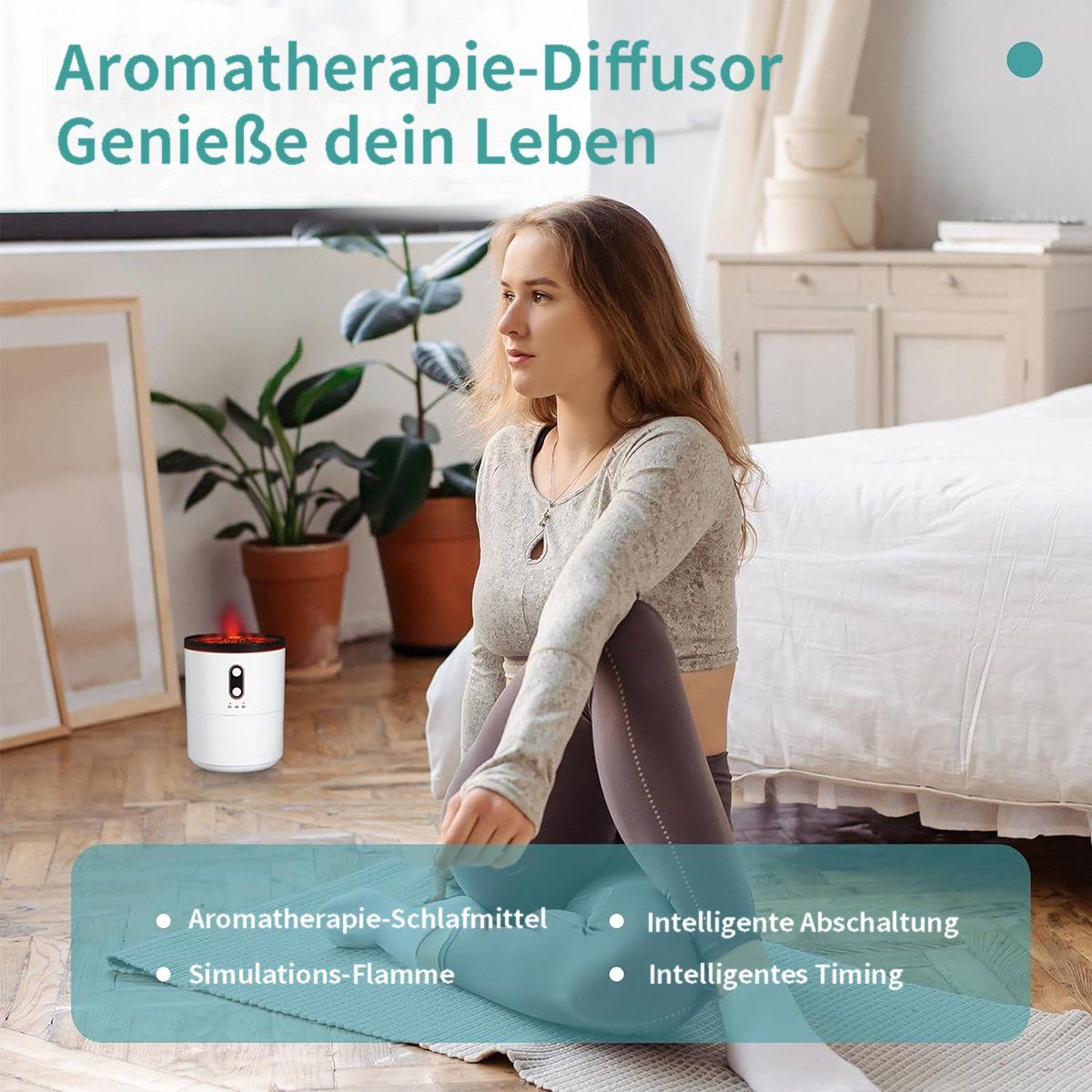 götäzer Luftbefeuchter Vulkan-Luftbefeuchter, Aromatherapie-Diffusor für zu Hause (450 ml), 2 Farben und 2 Nebelmodi, automatische Abschaltung ohne Wasser