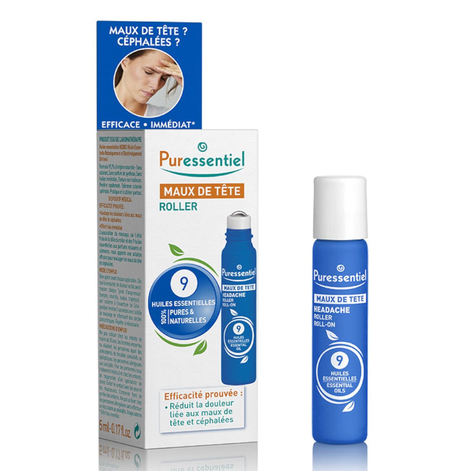 Puressentiel Maux de Tête Roller Aux 9 Huiles Essentielles 5 ml