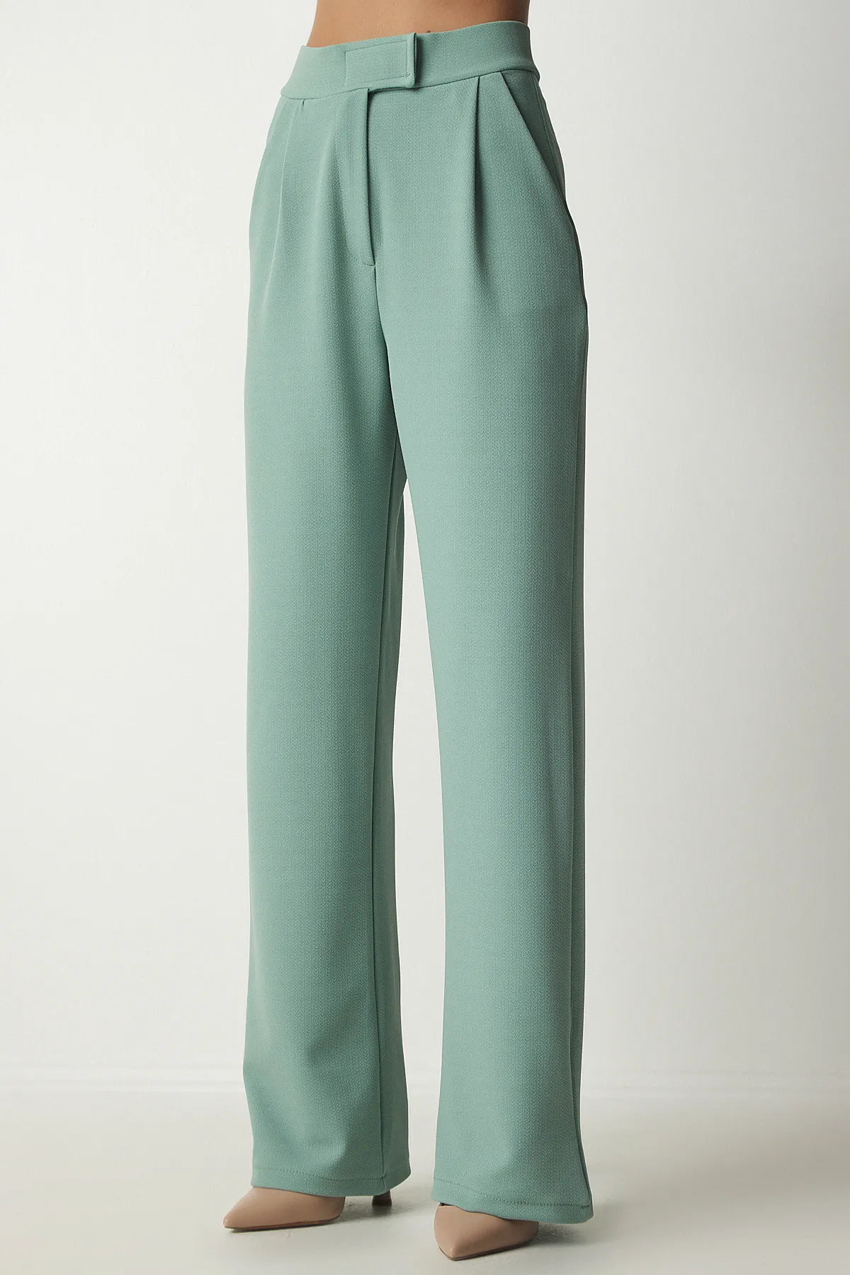 Happiness İstanbul  Wassergrüne, bequeme Webhose mit Klettverschluss für Damen RV00150