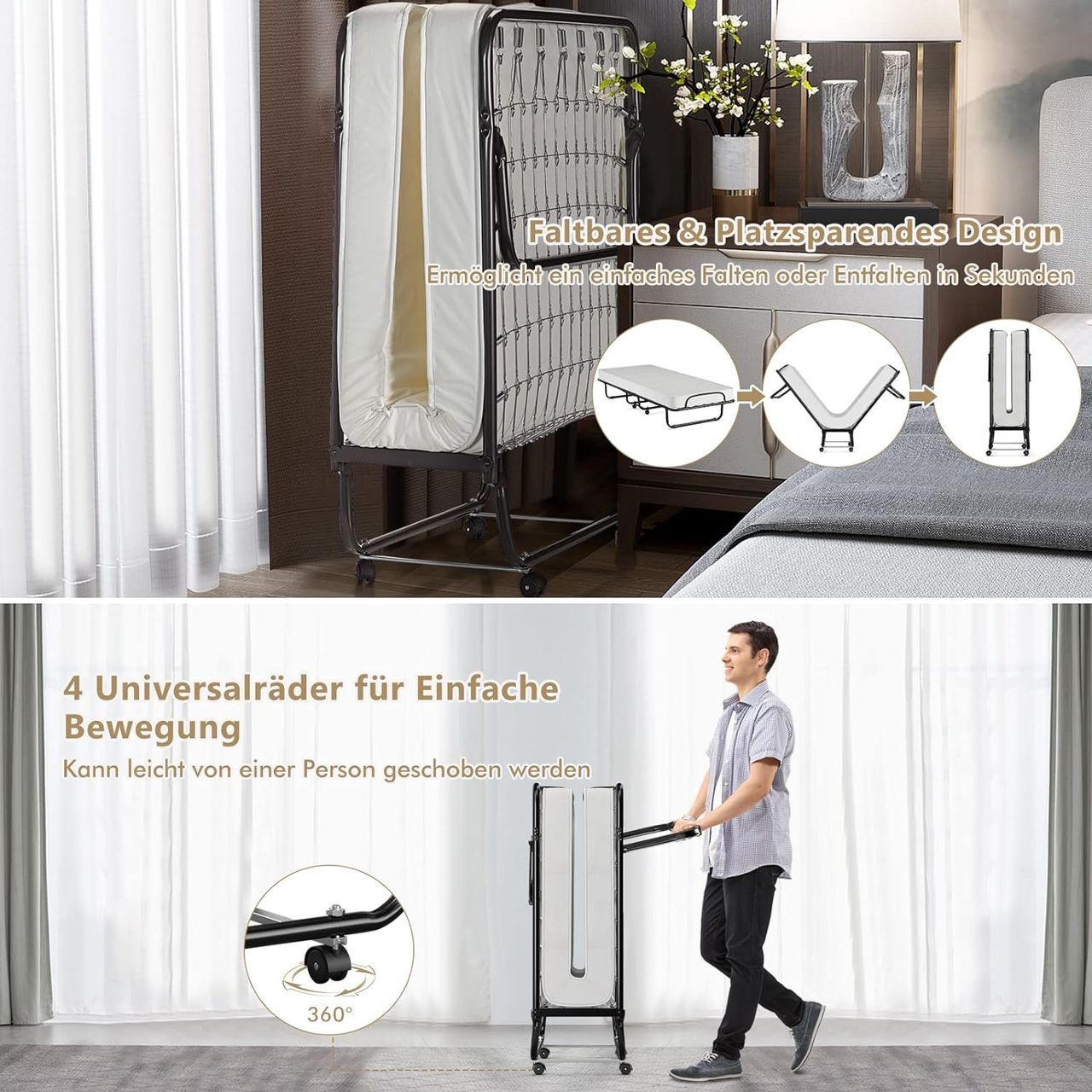 Costway 80x190cm Gästebett mit 10cm Dicker Memoryschaum-Matratze