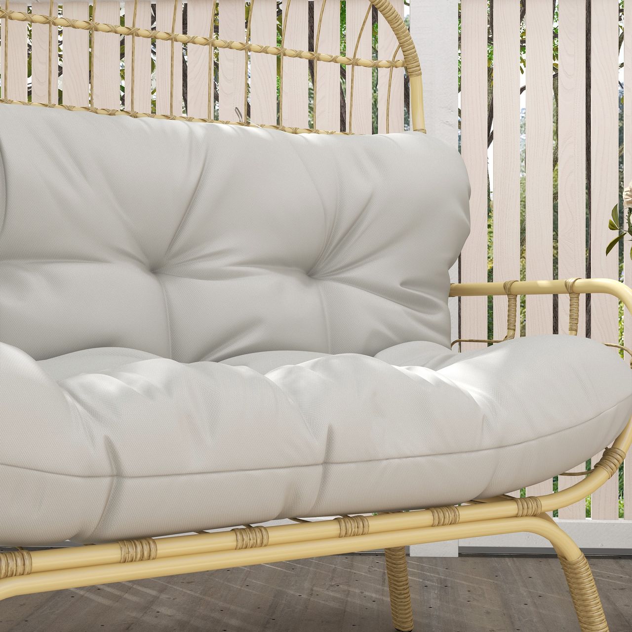 Outsunny Gartensofa 2 Sitzer Rattansofa mit Armlehne, Gepolstertem Kissen, Grau