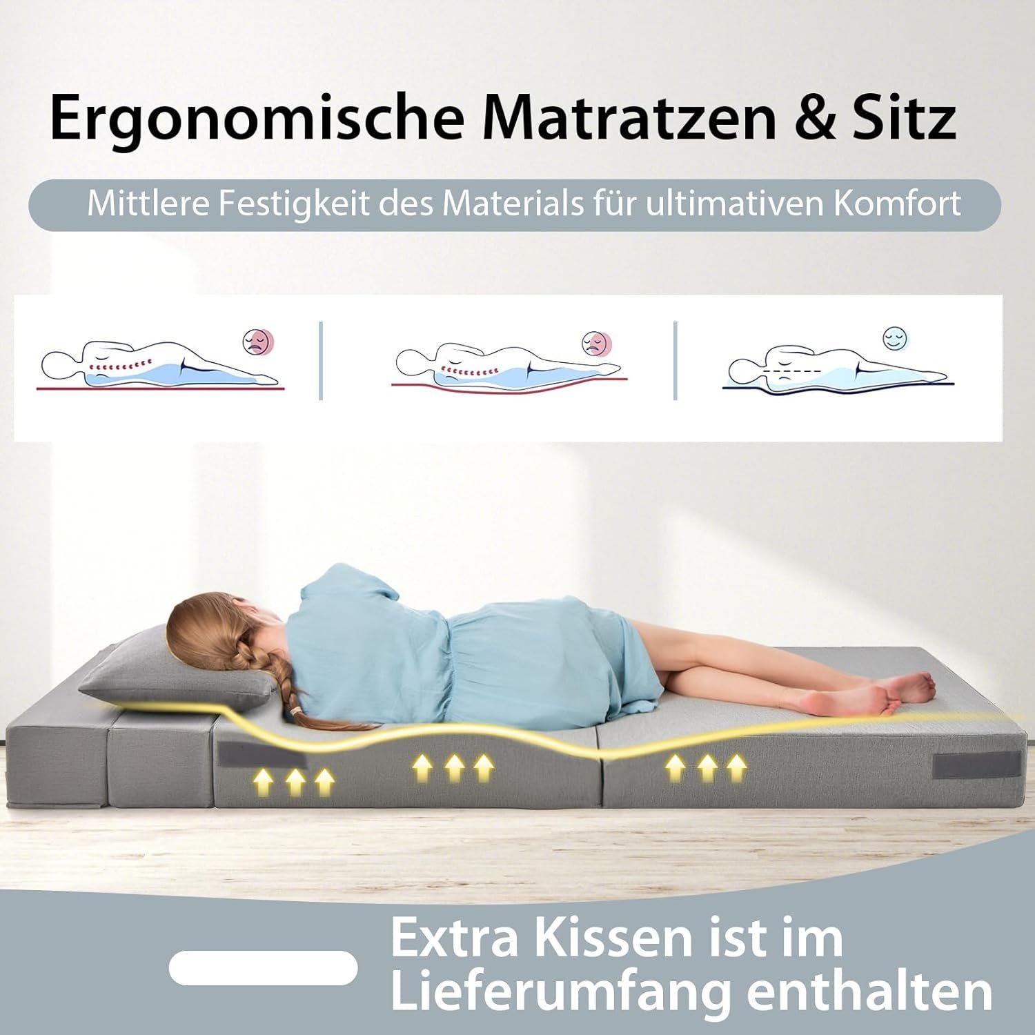 KOMFOTTEU Sofa Bodensofa, mit Kissen, 15 cm dicker Schwamm, 190 × 100 cm