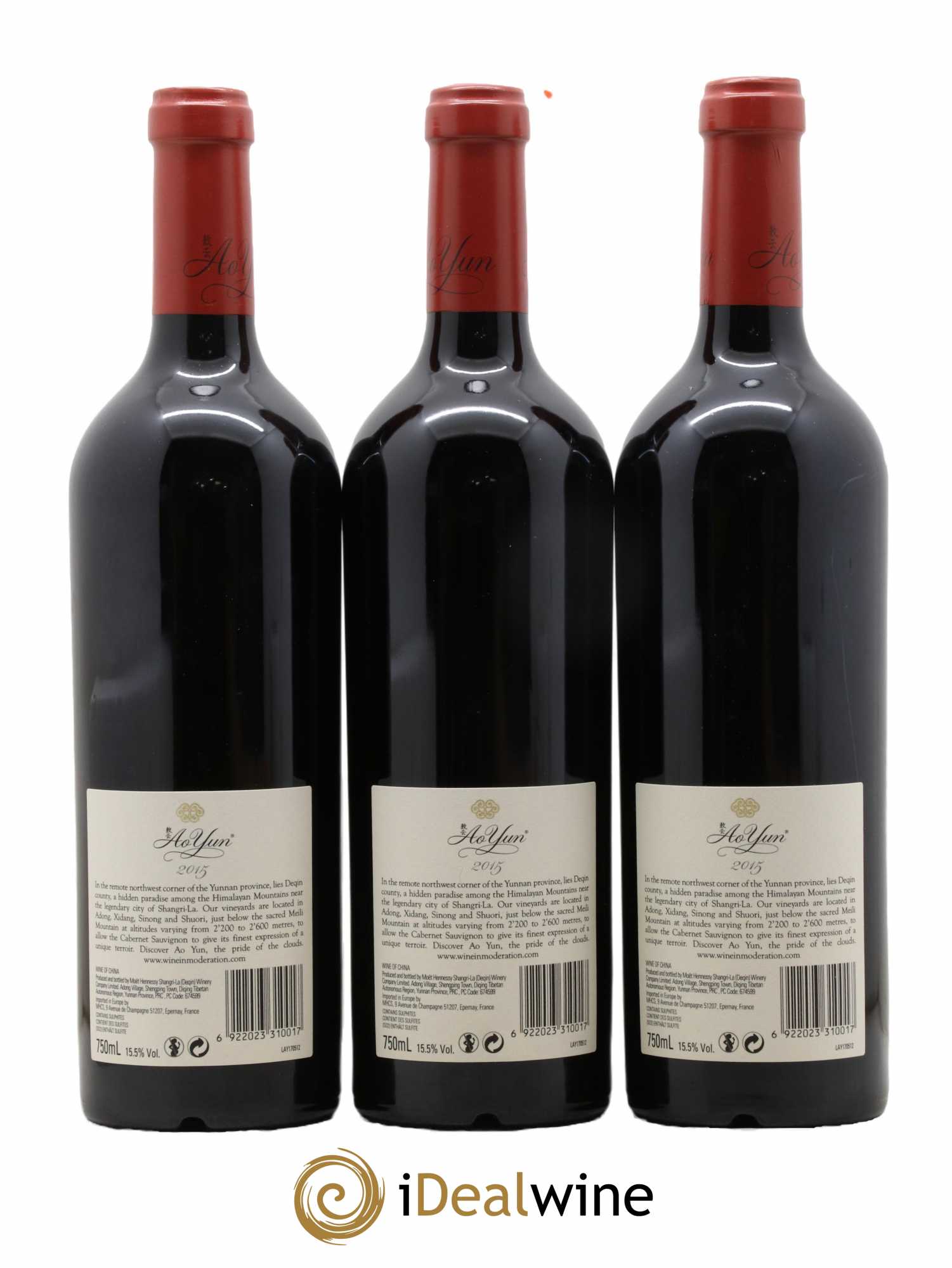 Yunnan Ao Yun  2015 - Lot de 3 Bouteilles