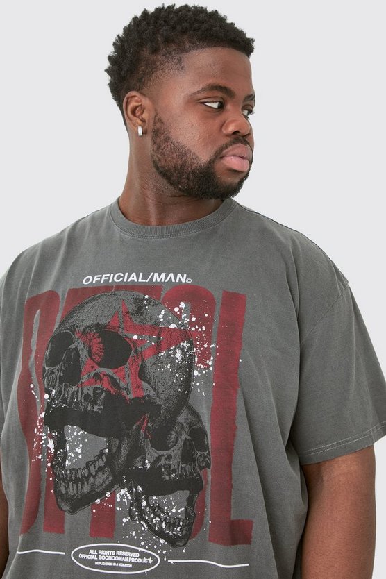 Plus Official T-Shirt mit Acid-Waschung und Totenkopf-Print
