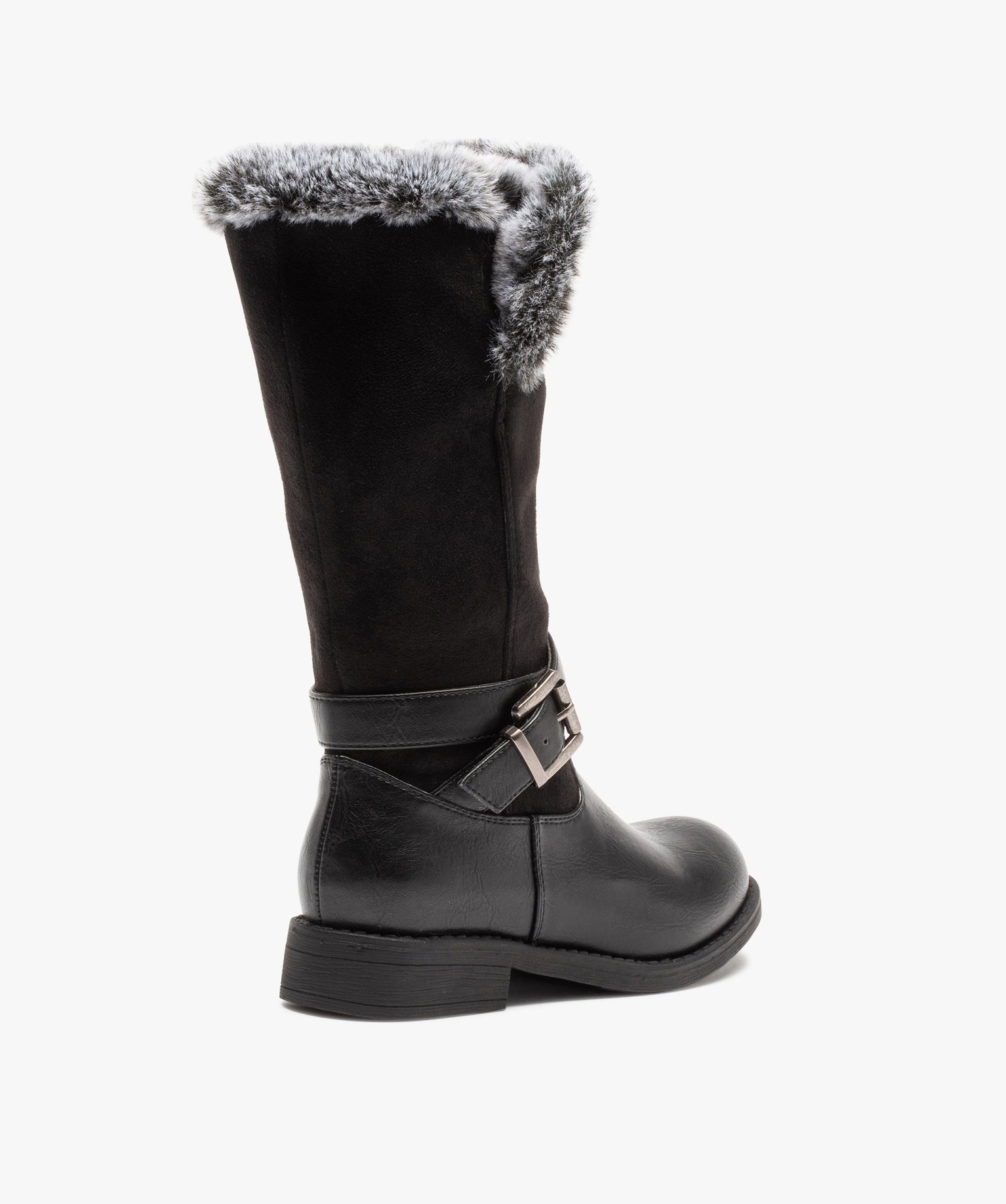 Bottes fille à col fourré et bride décorative noir | GEMO