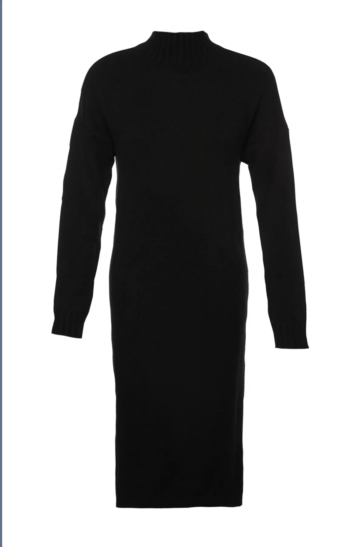 Trendyol Collection  Schwarz Schwarzes, weit geschnittenes Midi-Strickkleid mit weicher Struktur und hohem Kragen TWOAW23EL0005 Kleid TWOAW23EL0005