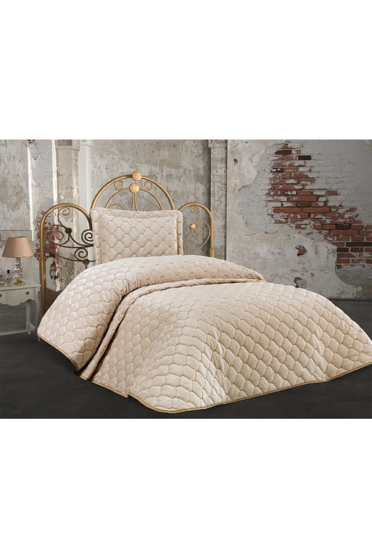 Çeyiz Diyarı  Tagesdecke für Einzelbett, mit Samtfüllung, Lima, Cappuccino