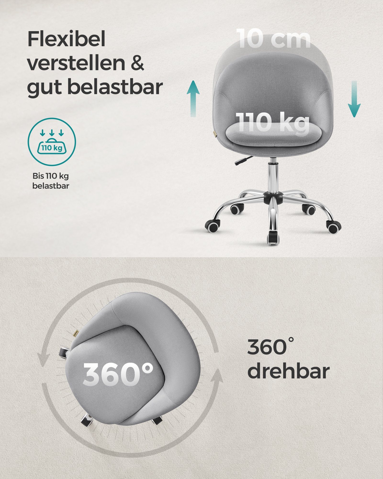 SONGMICS Bürostuhl (1 St), höhenverstellbar, atmungsaktiv, Home-Office