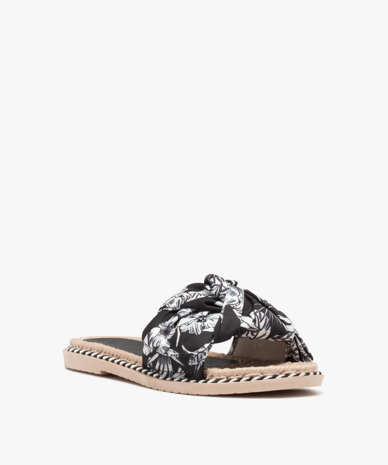 Mules de piscine femme à bandeau en toile imprimée noir | GEMO
