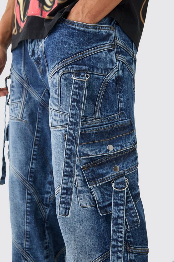 Lockere Jeans mit Indigo-Waschung und Schnallen-Detail