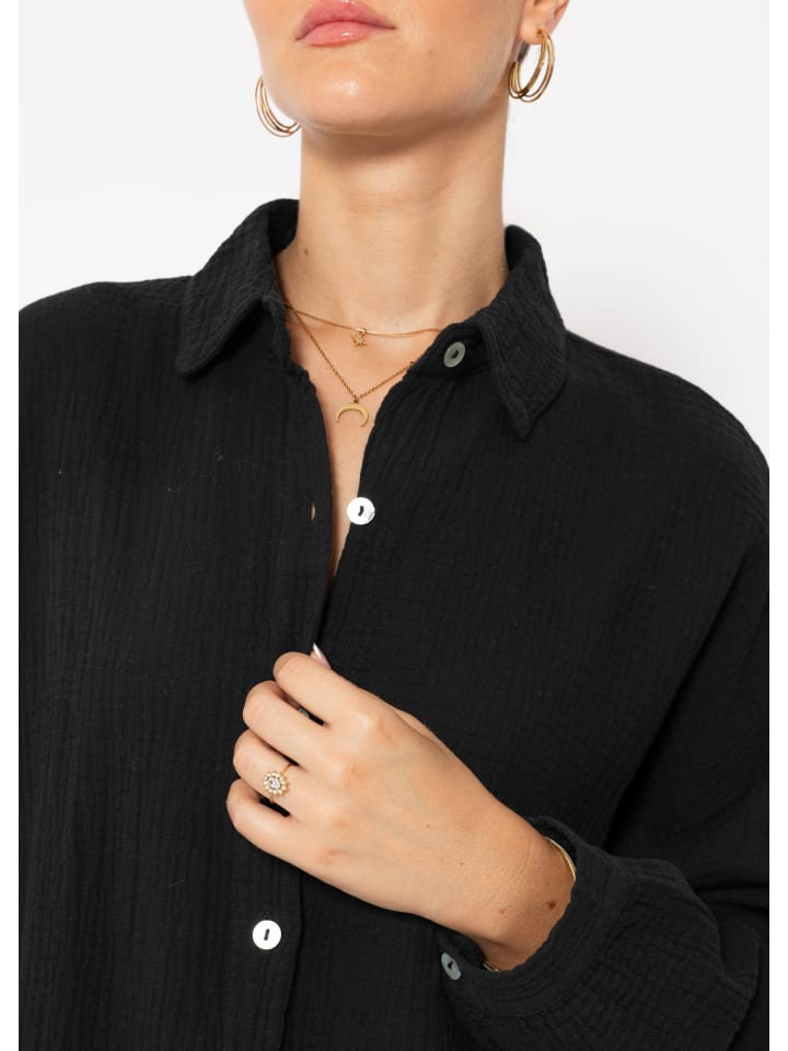 SASSYCLASSY Musselin Bluse im Regular Fit in Schwarz günstig kaufen