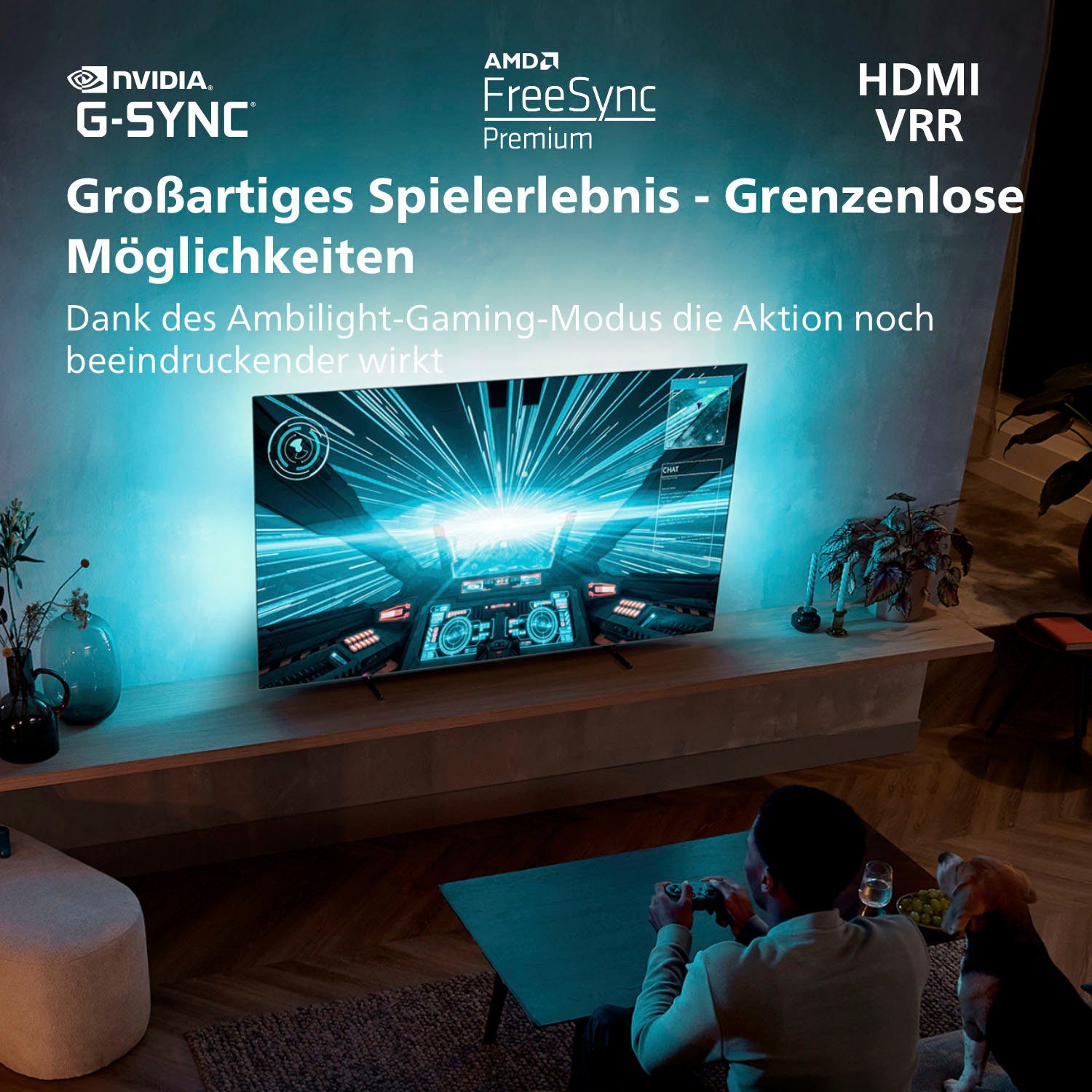 Philips 48OLED707/12 OLED-Fernseher (121 cm/48 Zoll, 4K Ultra HD, Android TV, Smart-TV, 3-seitiges Ambilight)