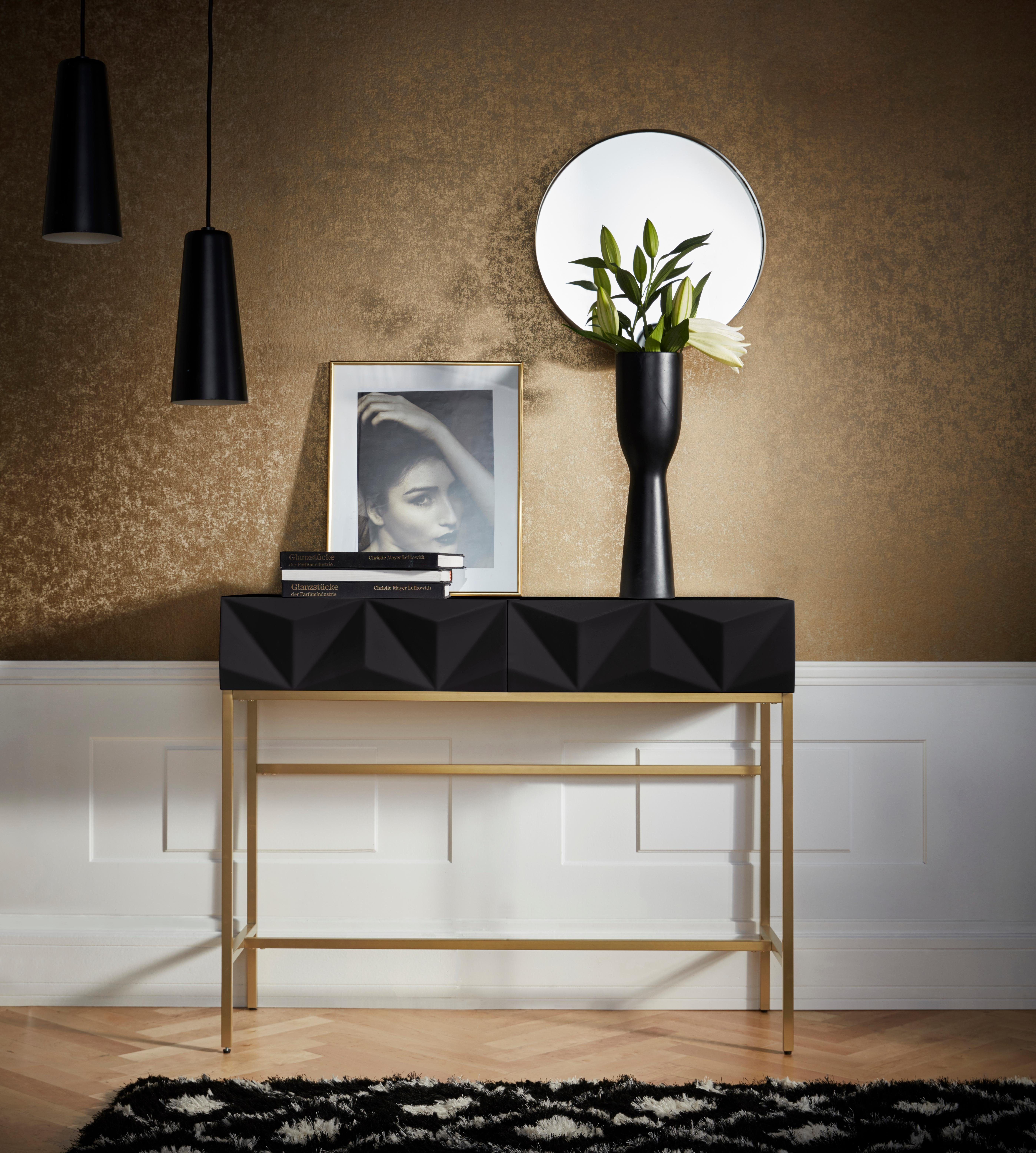 Leonique Sideboard Minfi, in 3D-Optik, Konsolentisch mit goldfarbenem Metallgestell