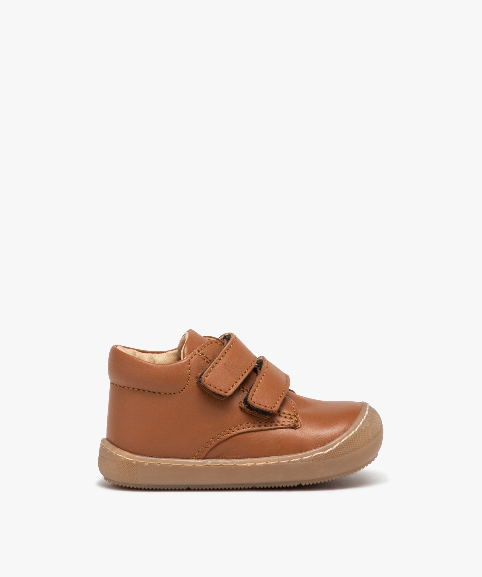 Baskets bébé Garçon dessus en cuir uni à double scratch ... camel | GEMO