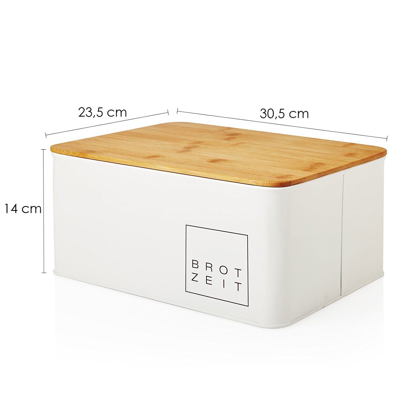 Lumaland Brotkasten Cuisine, Edelstahl, (1-tlg), Brotbox Metall Bambus Deckel rechteckig 30x23x14cm