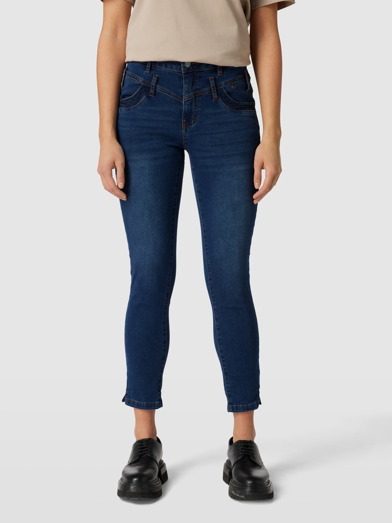 Jeans mit Label-Details Modell 'Florida' in dunkelblau