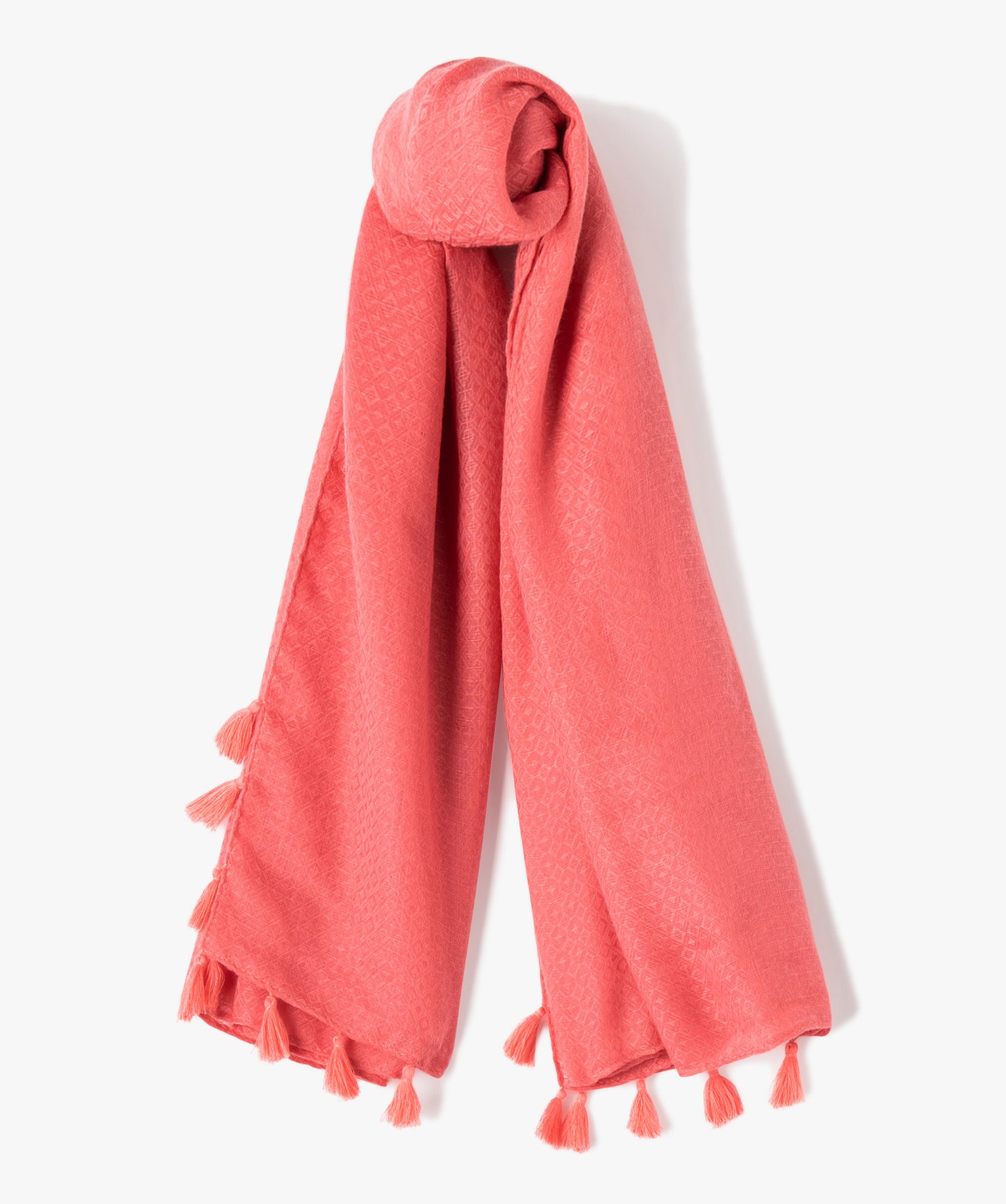 Foulard uni avec finitions pompons femme rose | GEMO