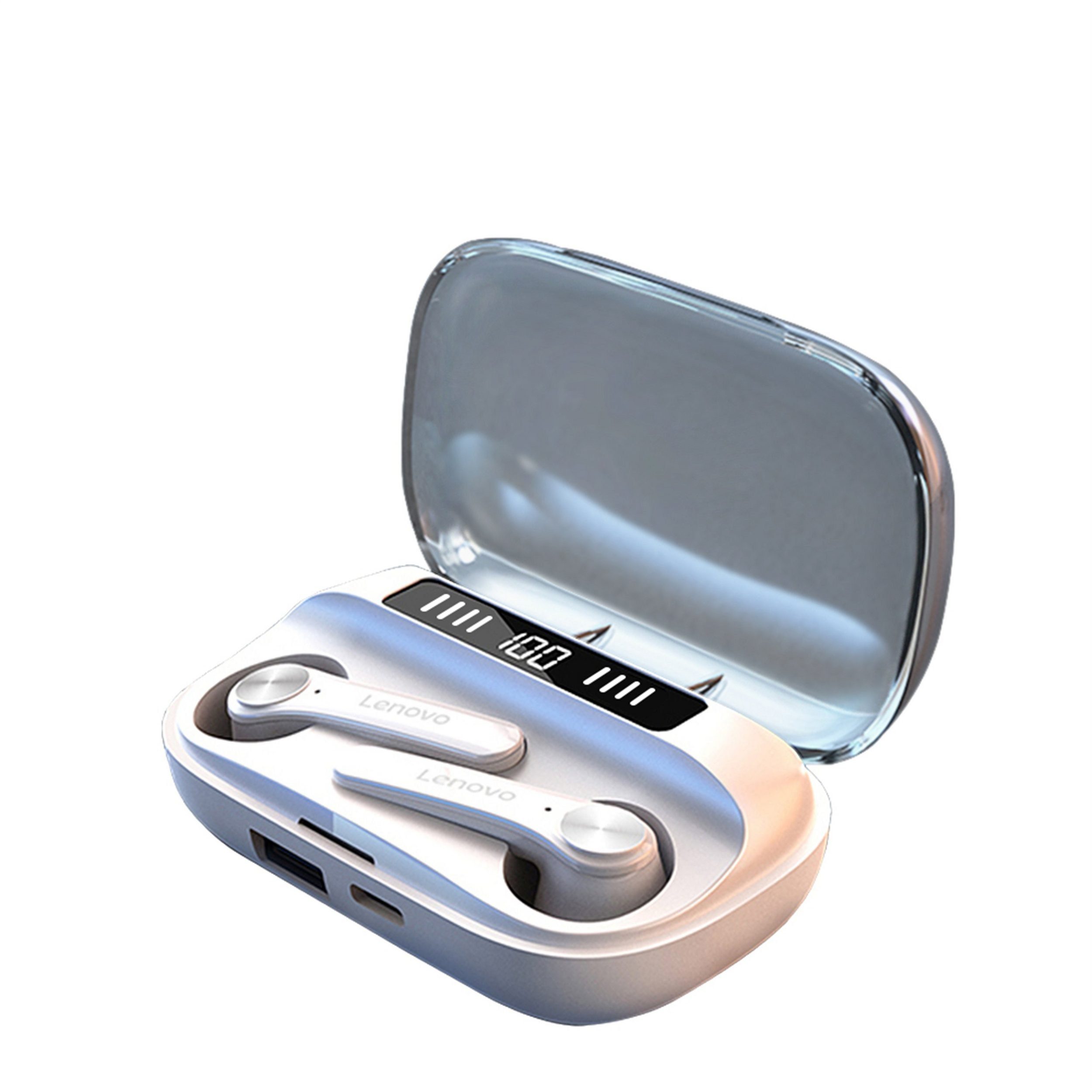 Lenovo QT81 mit Touch-Steuerung Bluetooth-Kopfhörer (True Wireless, Siri, Bluetooth 5.0, kabellos, Stereo-Ohrhörer mit 300 mAh Kopfhörer-Ladehülle - Weiß)