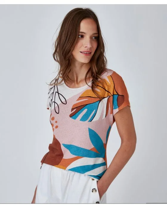 Tee-shirt imprimé mélange lin