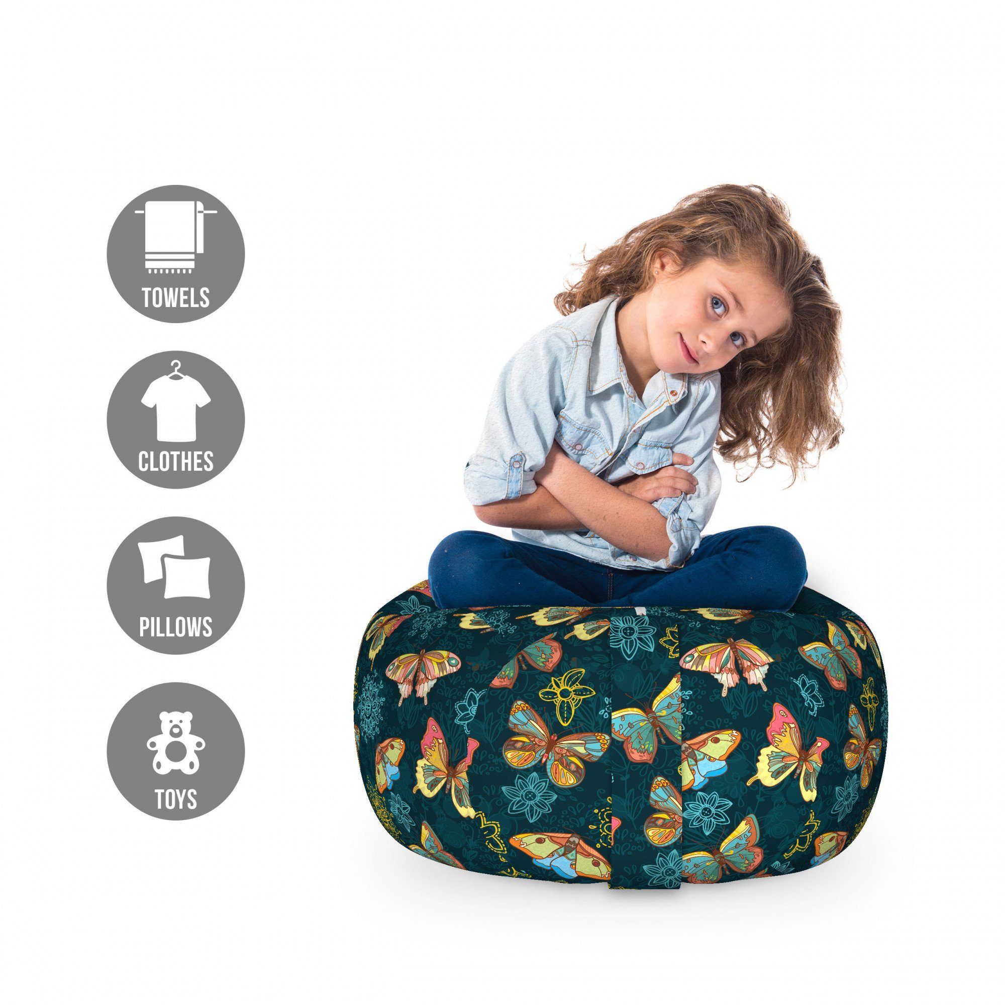 Abakuhaus Spielzeugtruhe Gefüllter Tier Organizer Waschbare Tasche für Kinder, Blumen Schmetterlinge und Blumen