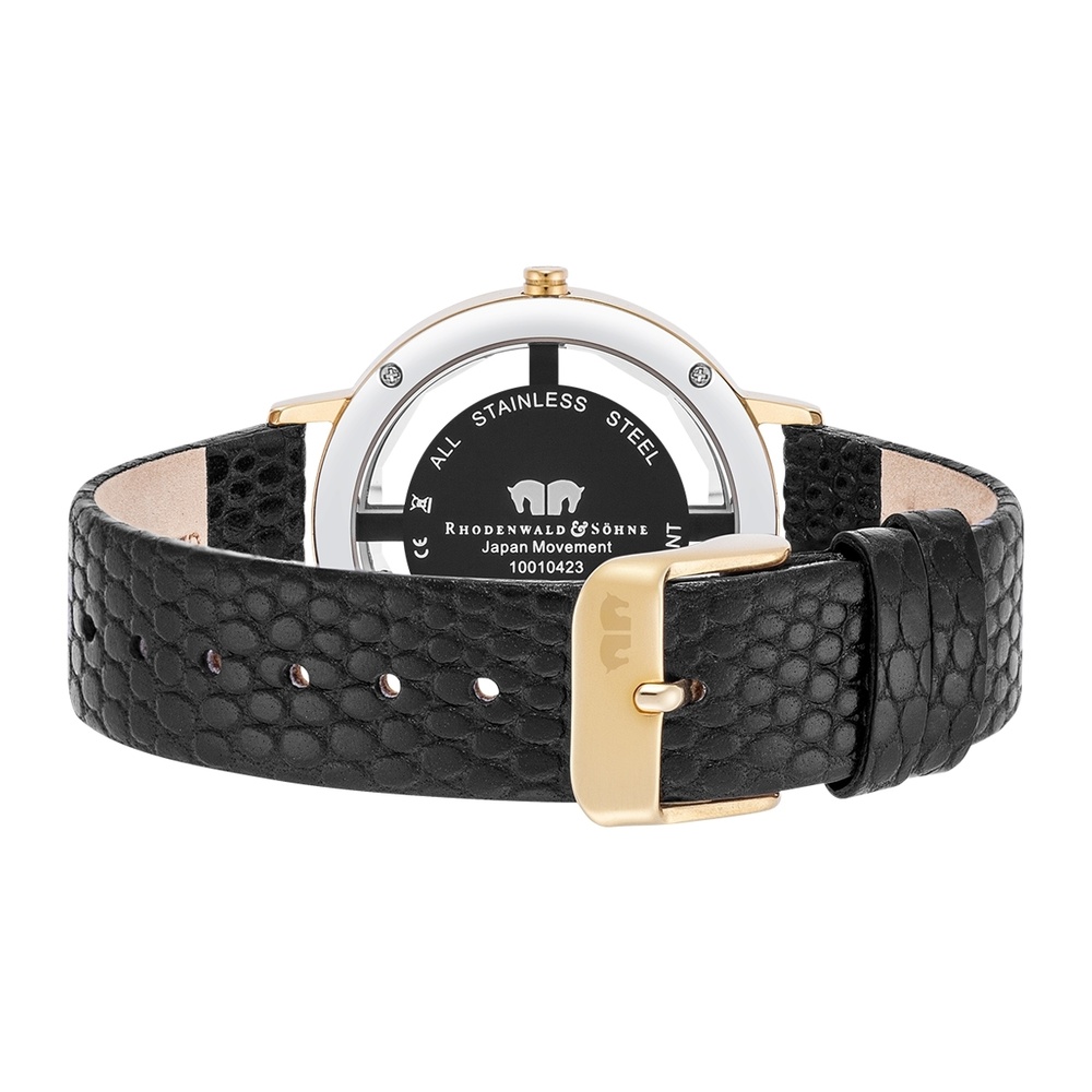Rhodenwald & Söhne Montre à quartz Lucrezia en Or jaune Cuir véritable en Noir Montre