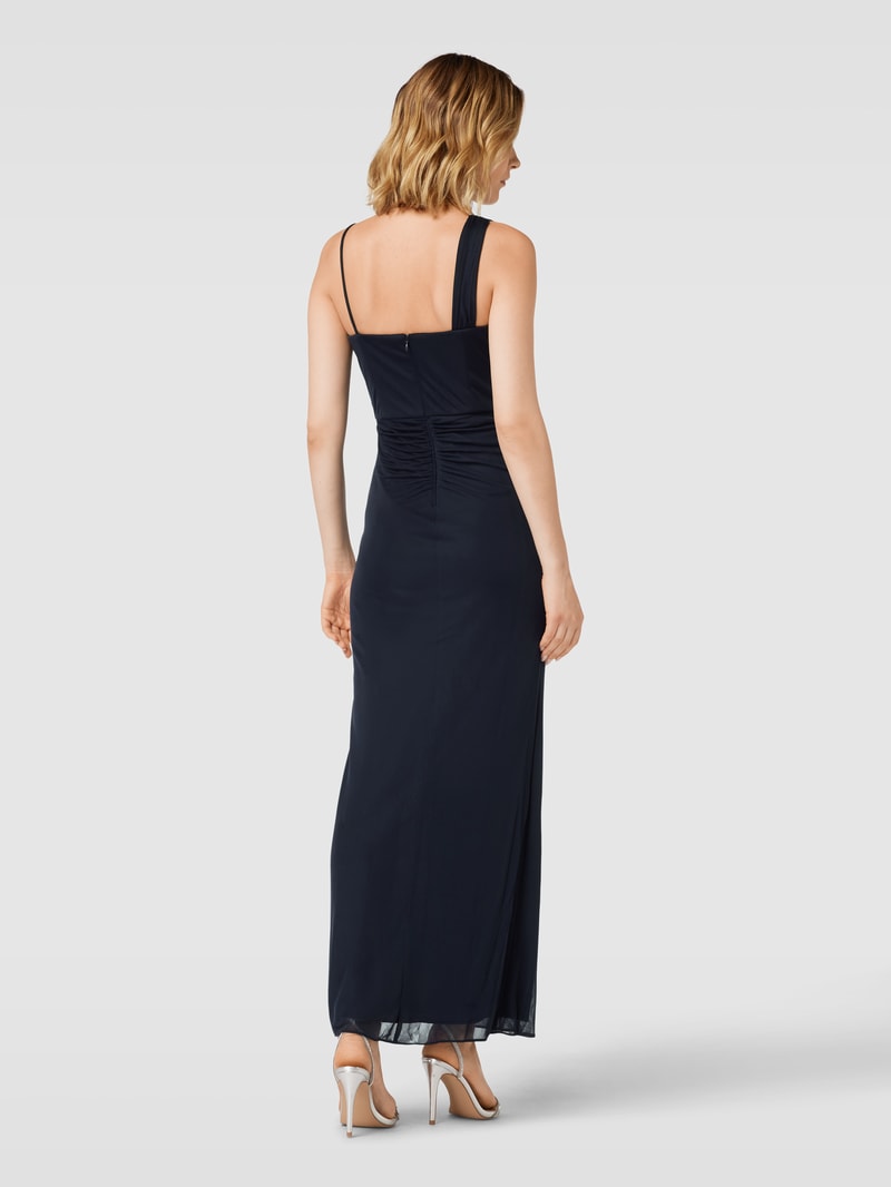 Abendkleid mit Spaghettiträger in marineblau meliert