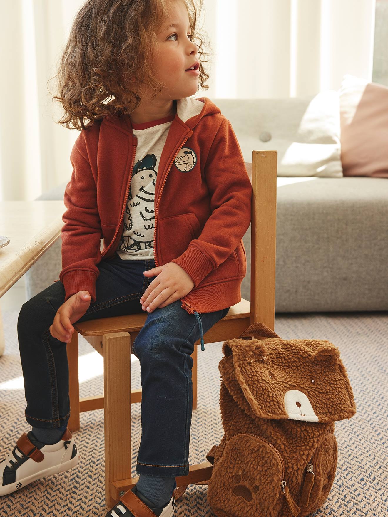 Sweat zippé avec capuche à crête noisette