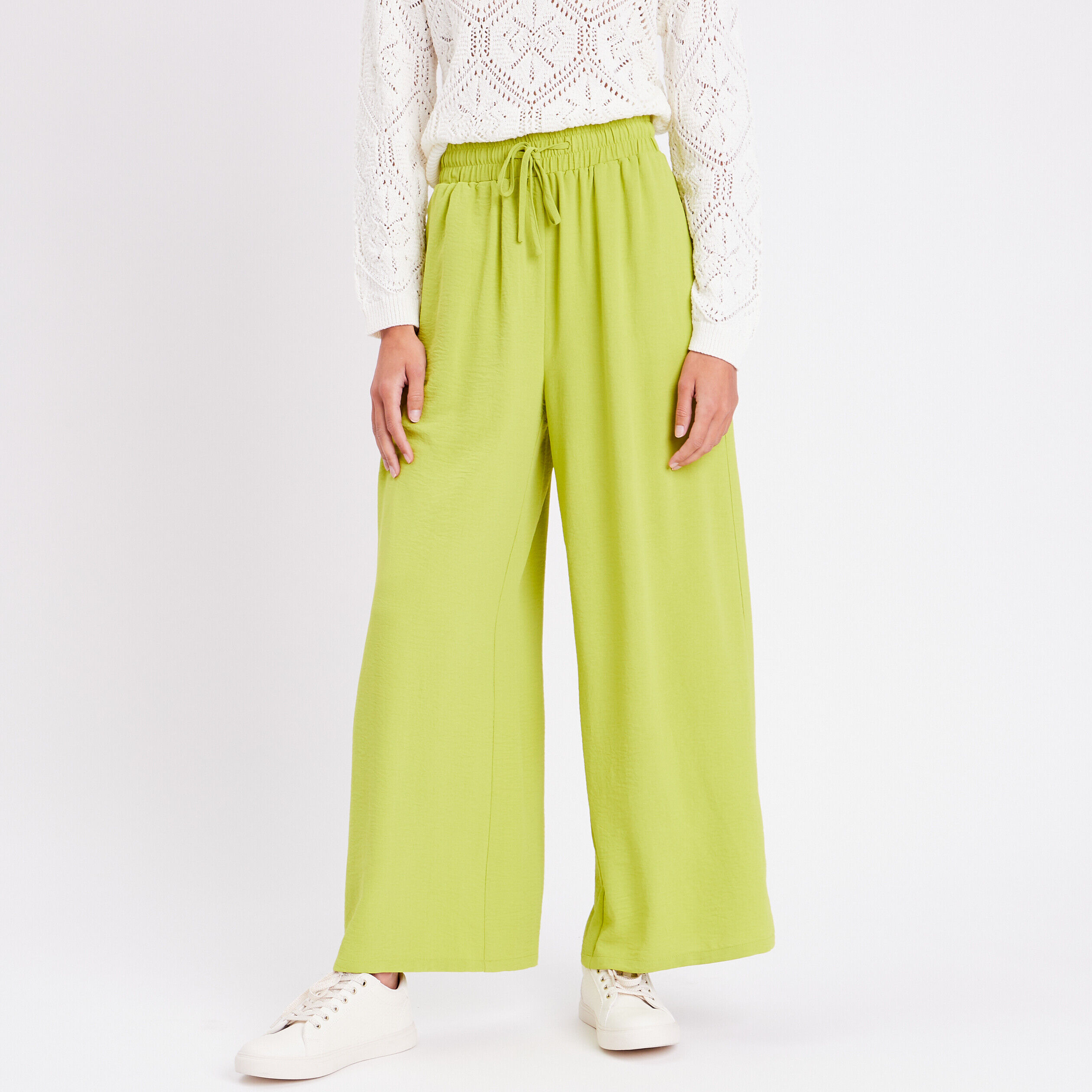 Pantalon droit fluide vert anis femme | Cache Cache