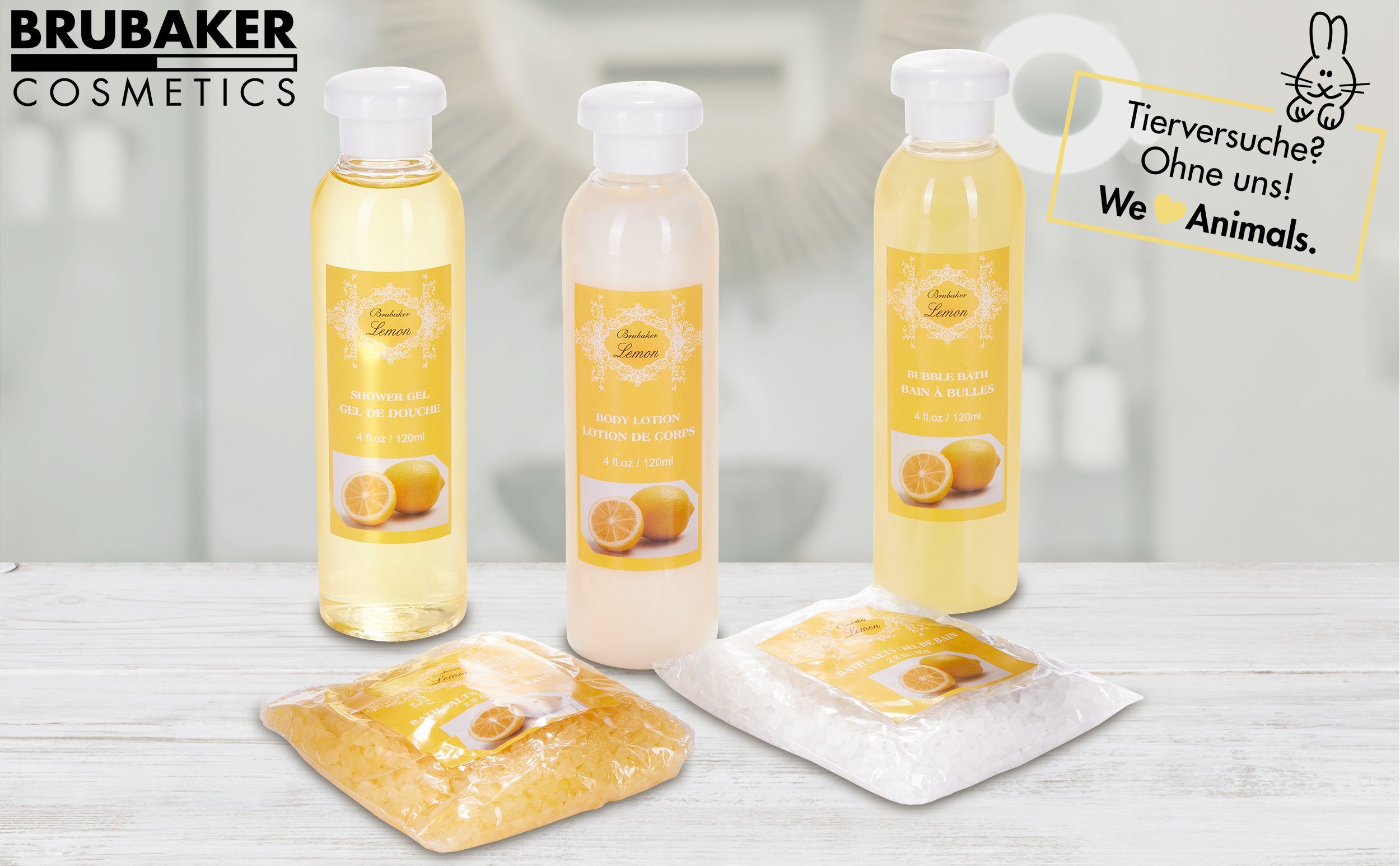 BRUBAKER Pflege-Geschenkset 2 in 1 Pflegeset Lemon & Aloe Vera - Wellness Set, 15-tlg., Damen Dusch- und Badeset - Frauen Beauty Geschenkset mit Dekoration