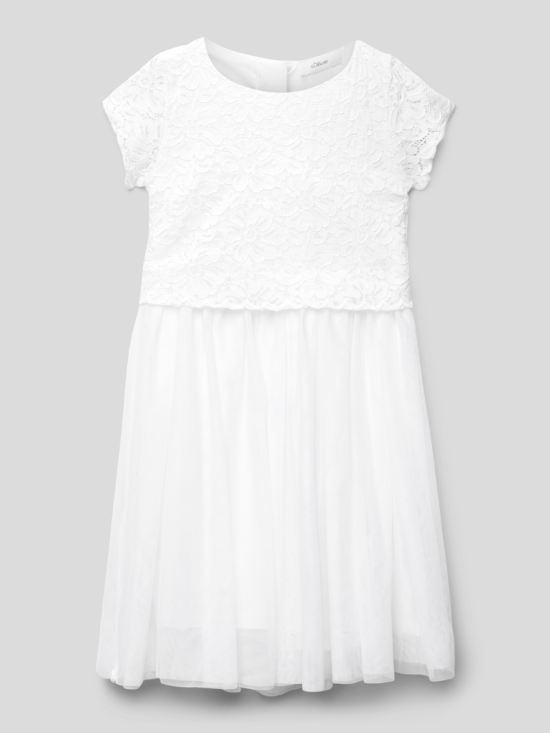 Midikleid mit Spitzenbesatz in weiß
