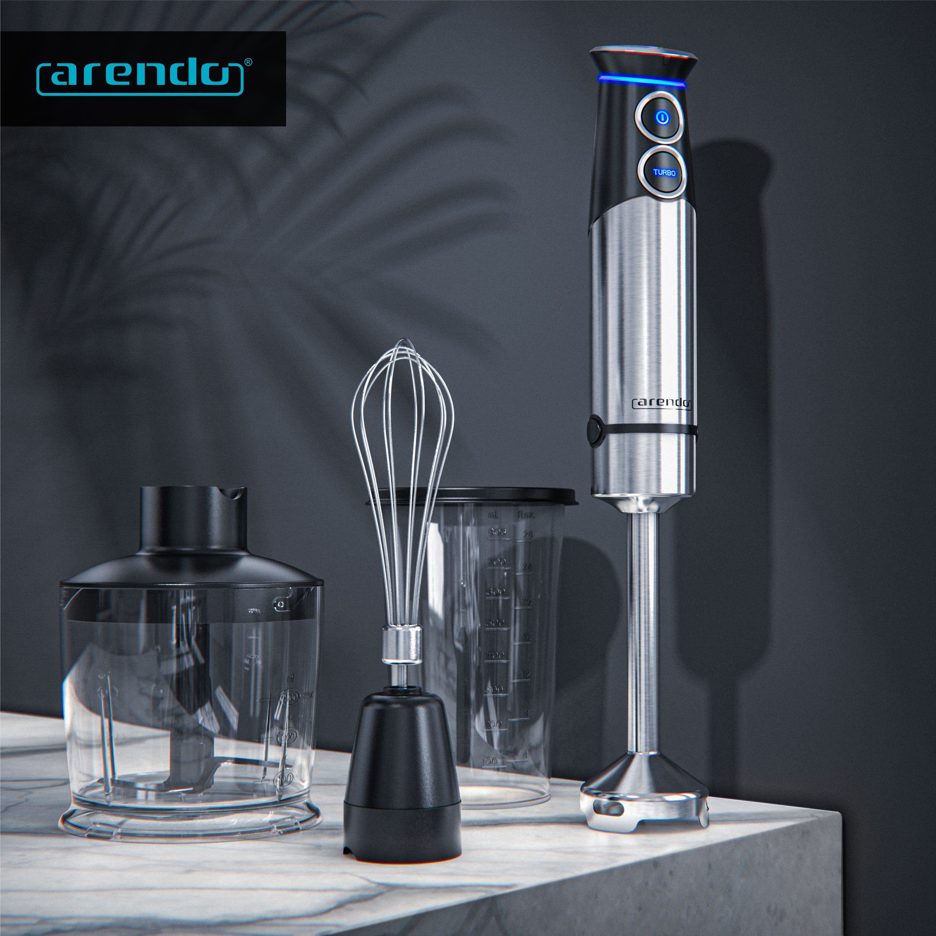 Arendo Stabmixer, 1500 W, Pürierstab Edelstahl Set, stufenlose Geschwindigkeit + Turbotaste