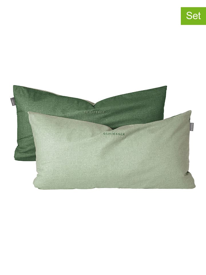 Schiesser 2er-Set: Renforcé-Kissenhüllen in Grün günstig kaufen 40x80 cm