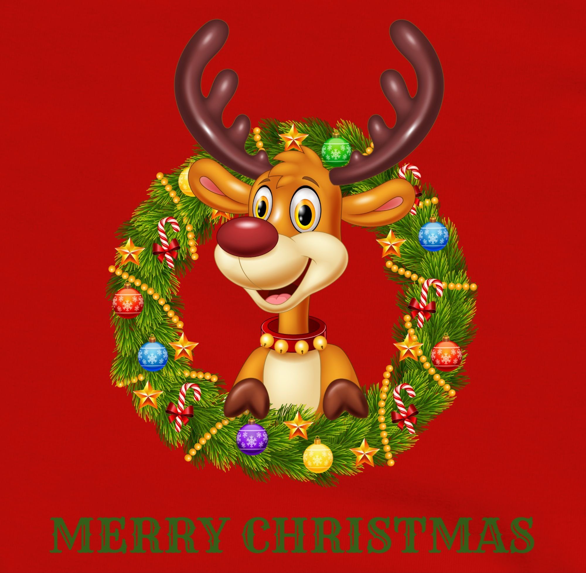 Shirtracer Sweatshirt Rentier im Weihnachtskranz Merry Christmas Weihnachten Kleidung Kinder