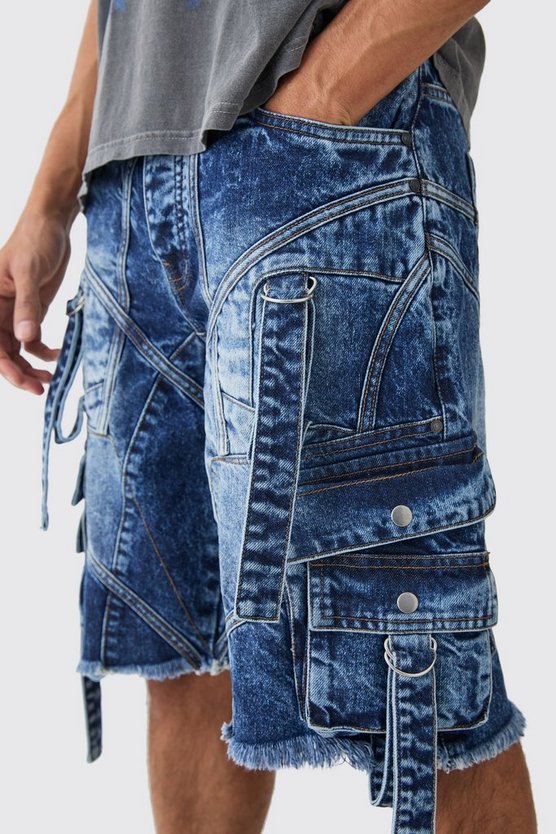 Lockere Indigo-Jorts mit Riemchen und Schnallen-Detail
