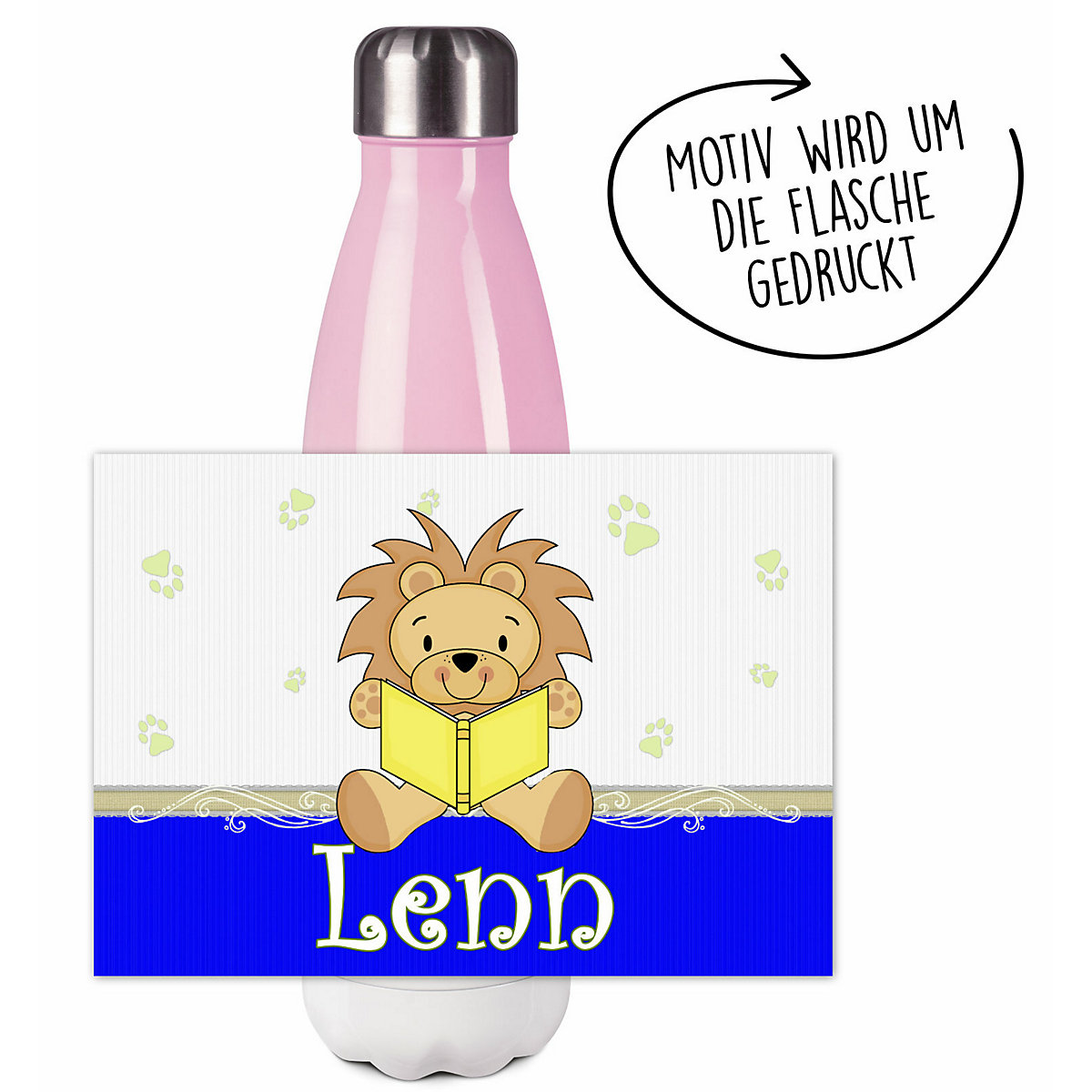 Edelstahl Kinder Thermoflasche / Trinkflasche bunt Leselöwe Farbe blau Spülmaschinenfest, Auslaufsicher, Bruchfest, Doppelwandig, Für Heißgetränke geeignet, Mit Deckel, Isoliert
