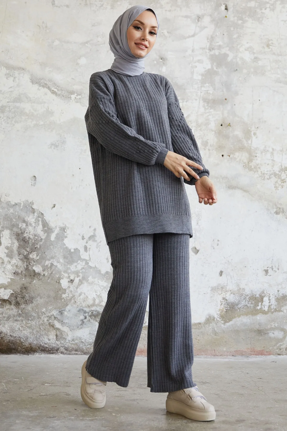 InStyle  Hermia Strickset mit Rippenmuster - Anthrazit