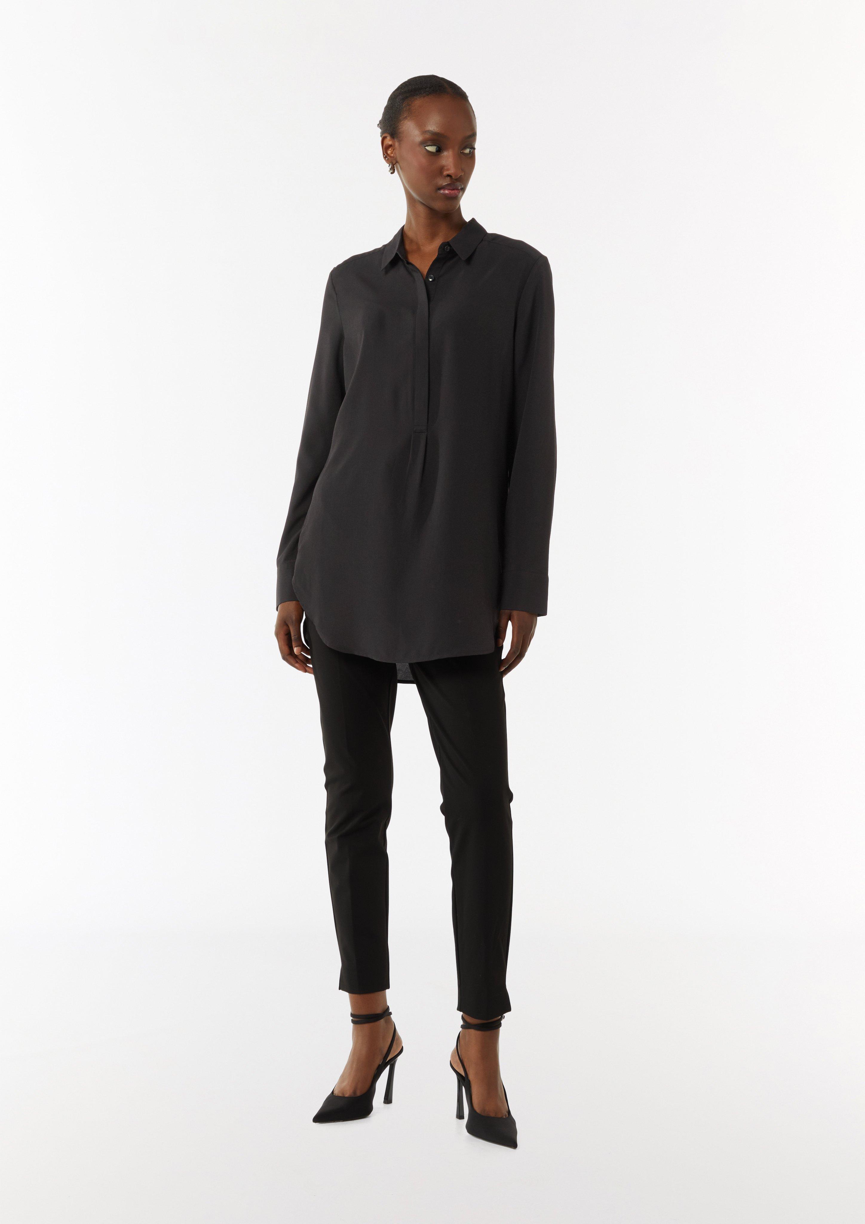 Weich fließende Longbluse aus Chiffon - schwarz